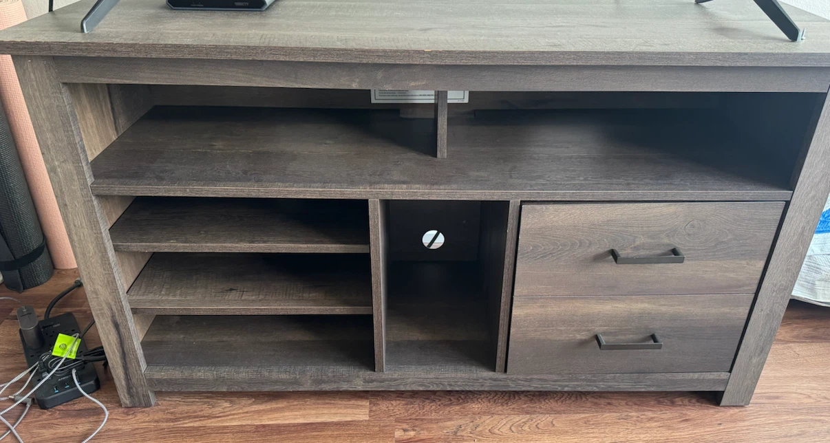 Dark Wood TV Stand with Drawers and Shelves - photo 4