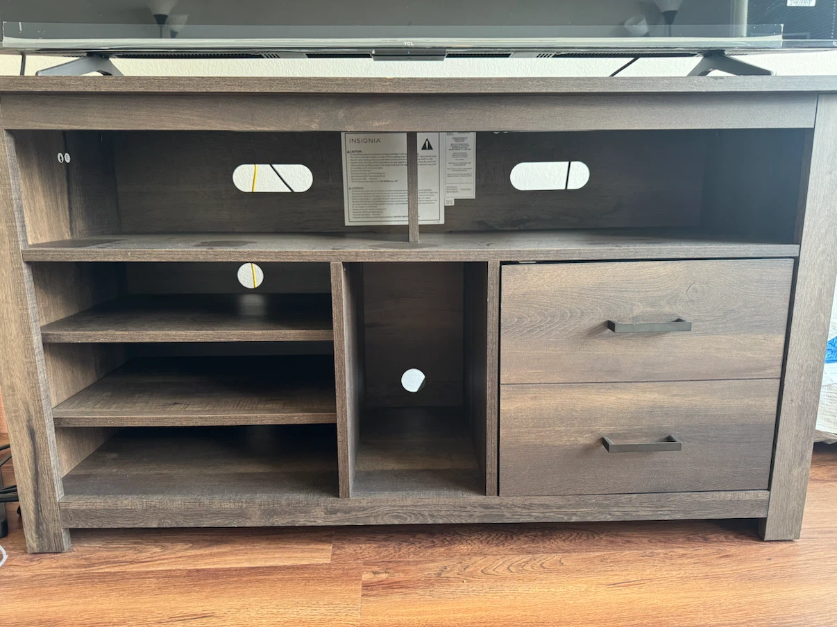 Dark Wood TV Stand with Drawers and Shelves - photo 5