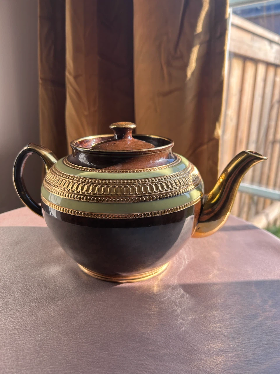 MCM Sadler Brown and Gold Teapot