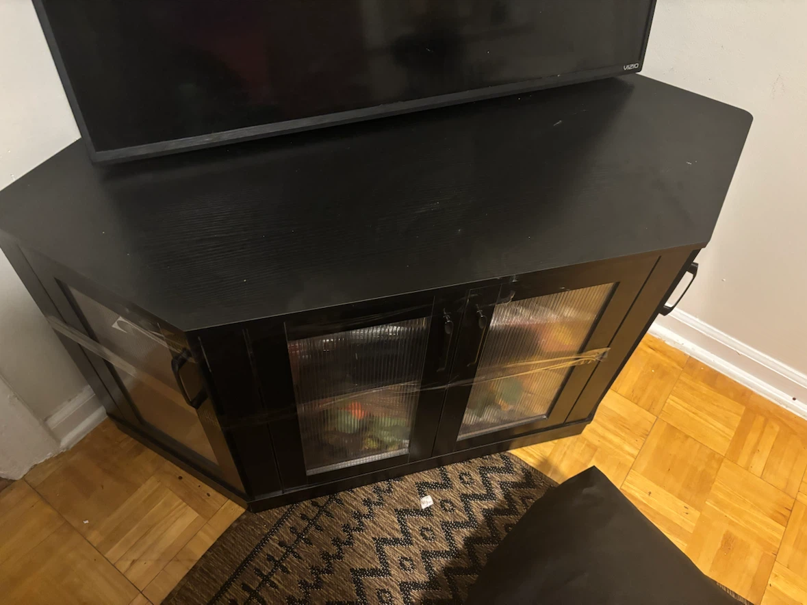 Black Corner TV Stand with Glass Doors - photo 2