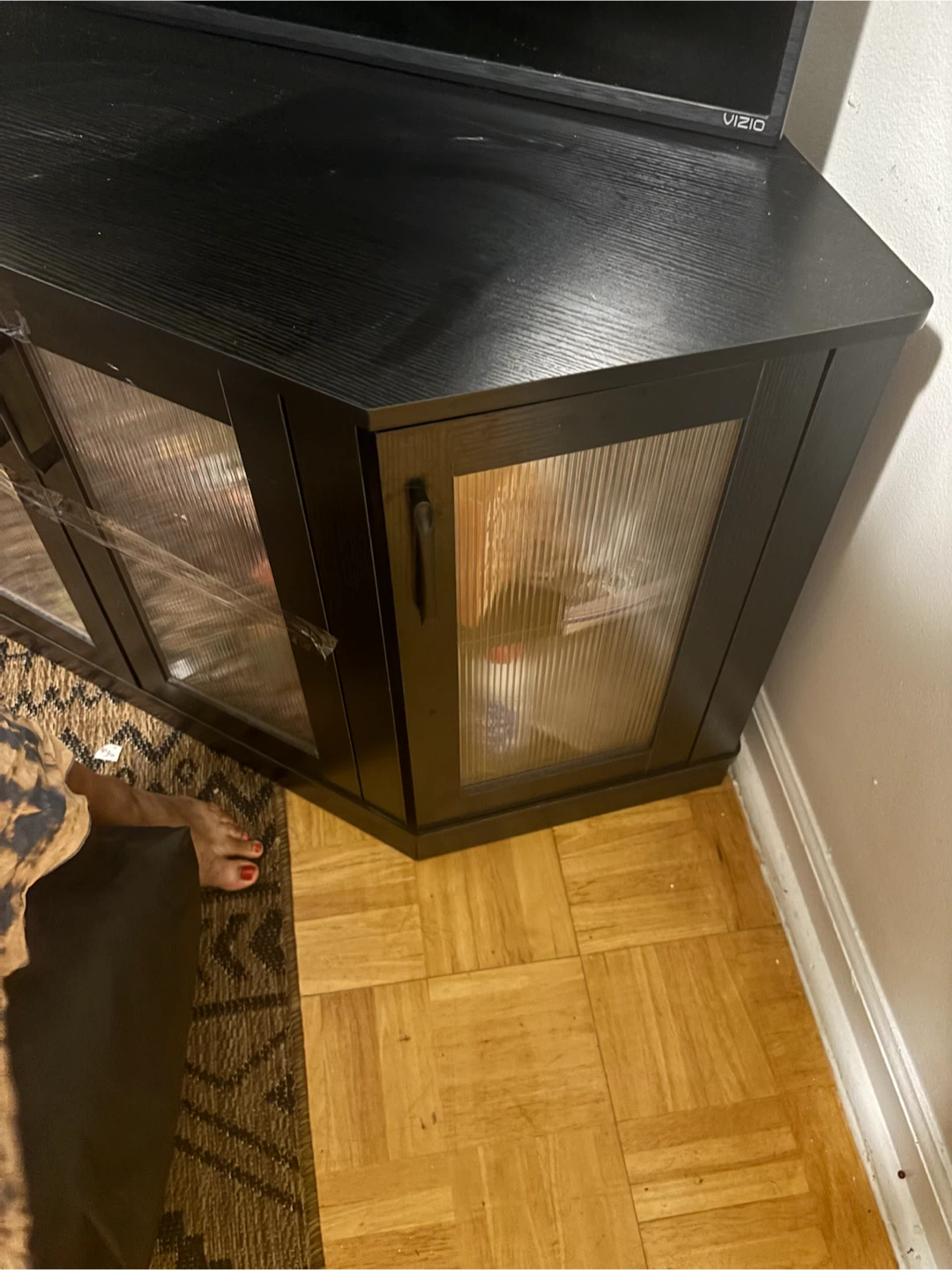 Black Corner TV Stand with Glass Doors - photo 3
