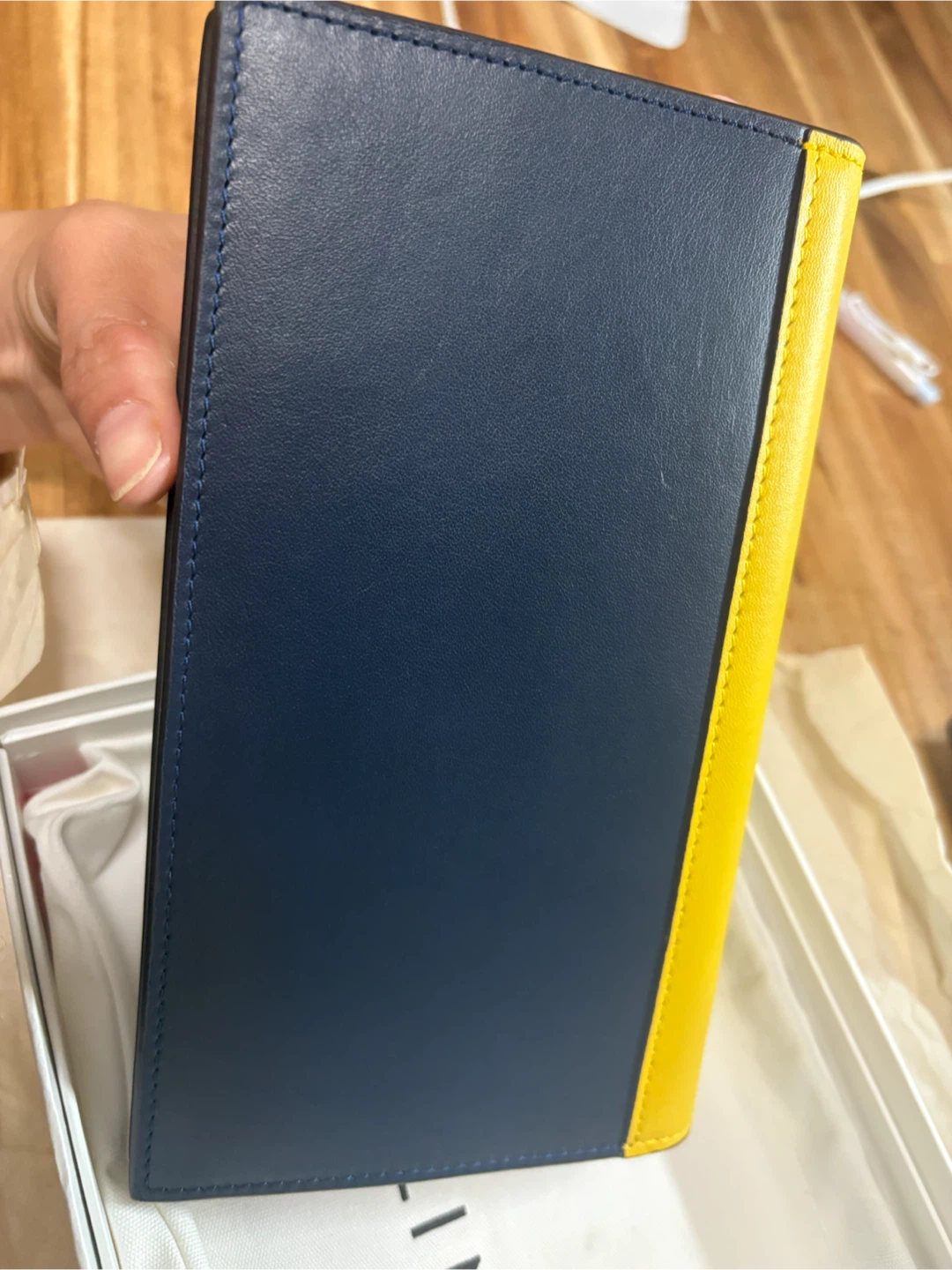 Celine Leather Envelope Wallet Clutch Navy White Yellow - photo 2