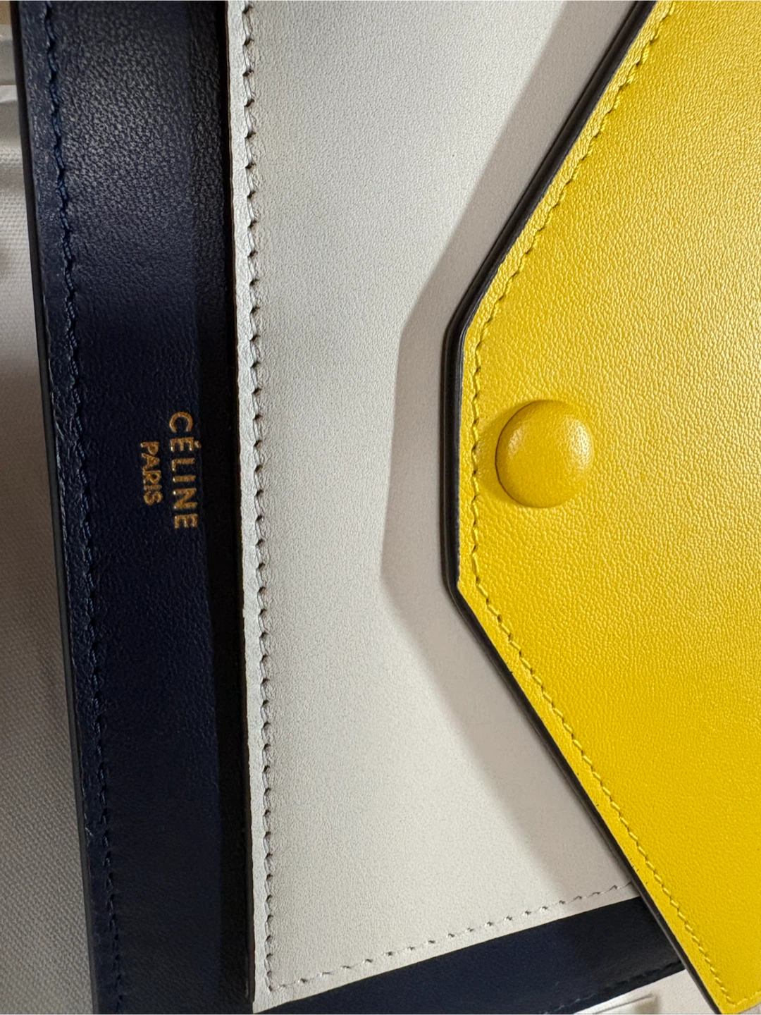 Celine Leather Envelope Wallet Clutch Navy White Yellow - photo 4