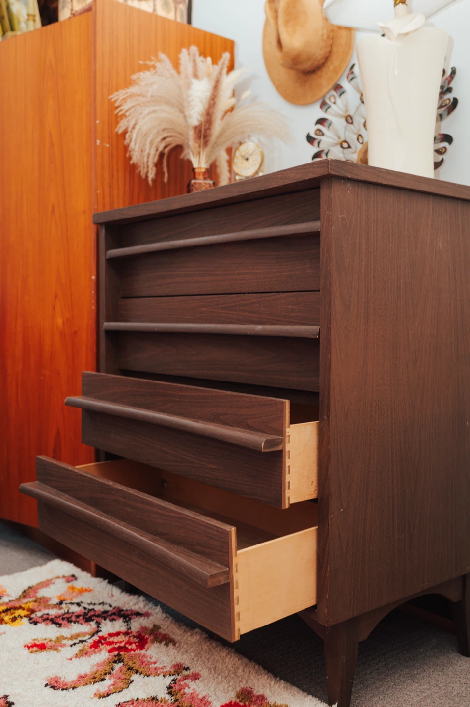 Vintage Mid-Century Five-Drawer Tallboy Dresser - photo 4
