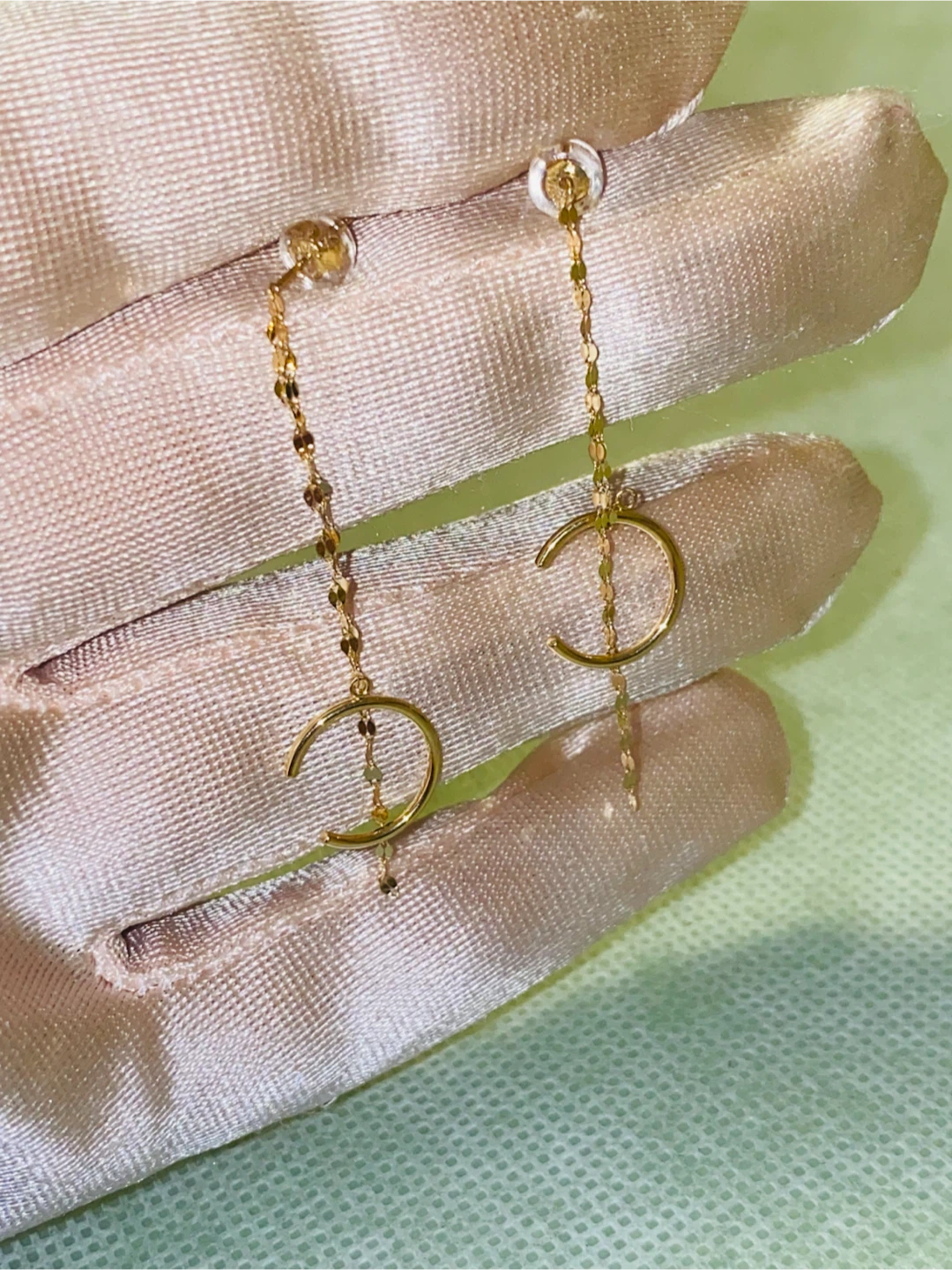 18K Gold Drop Earrings with Crescent Moon Design - photo 2