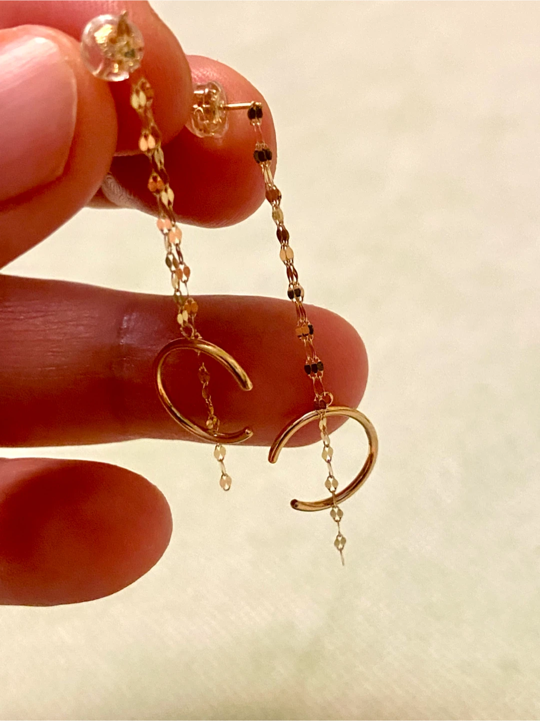 18K Gold Drop Earrings with Crescent Moon Design - photo 4