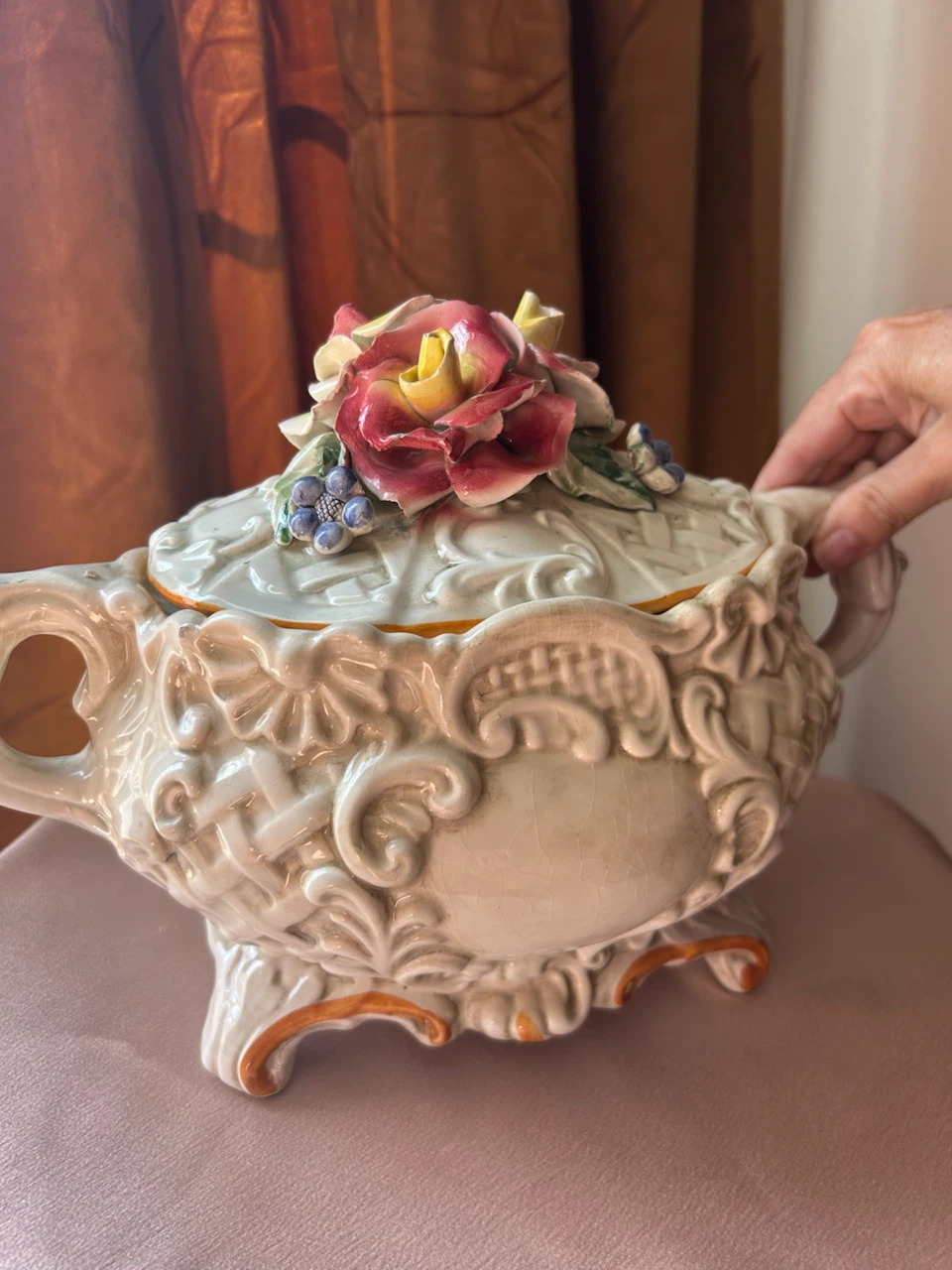 Decorative Ceramic Tureen with Floral Lid - Made in Italy - photo 5