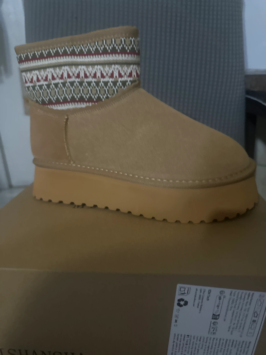 Women's Tan Suede Boots with Patterned Cuff - photo 2