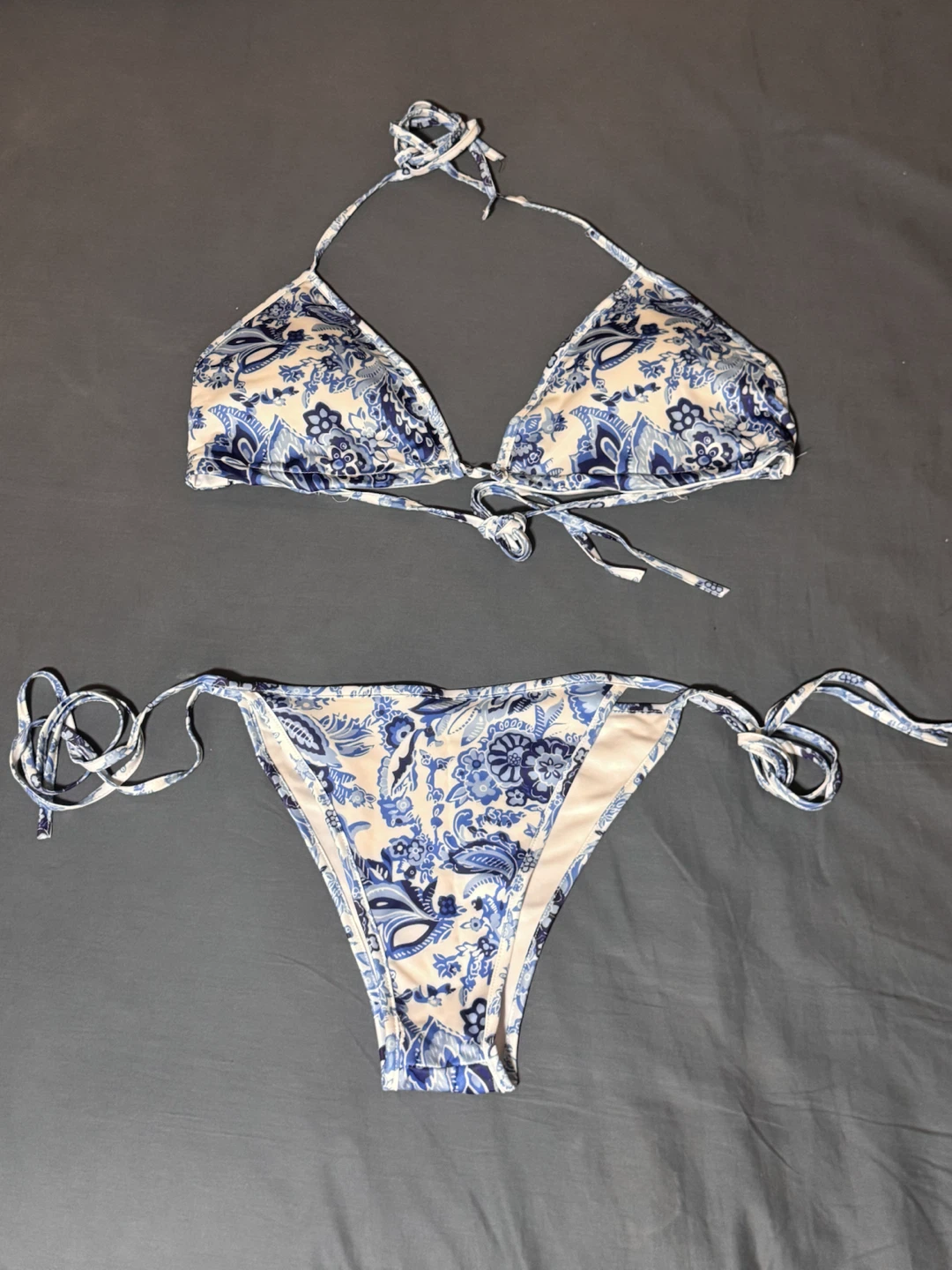 Blue and White Floral Bikini Set - Small Size