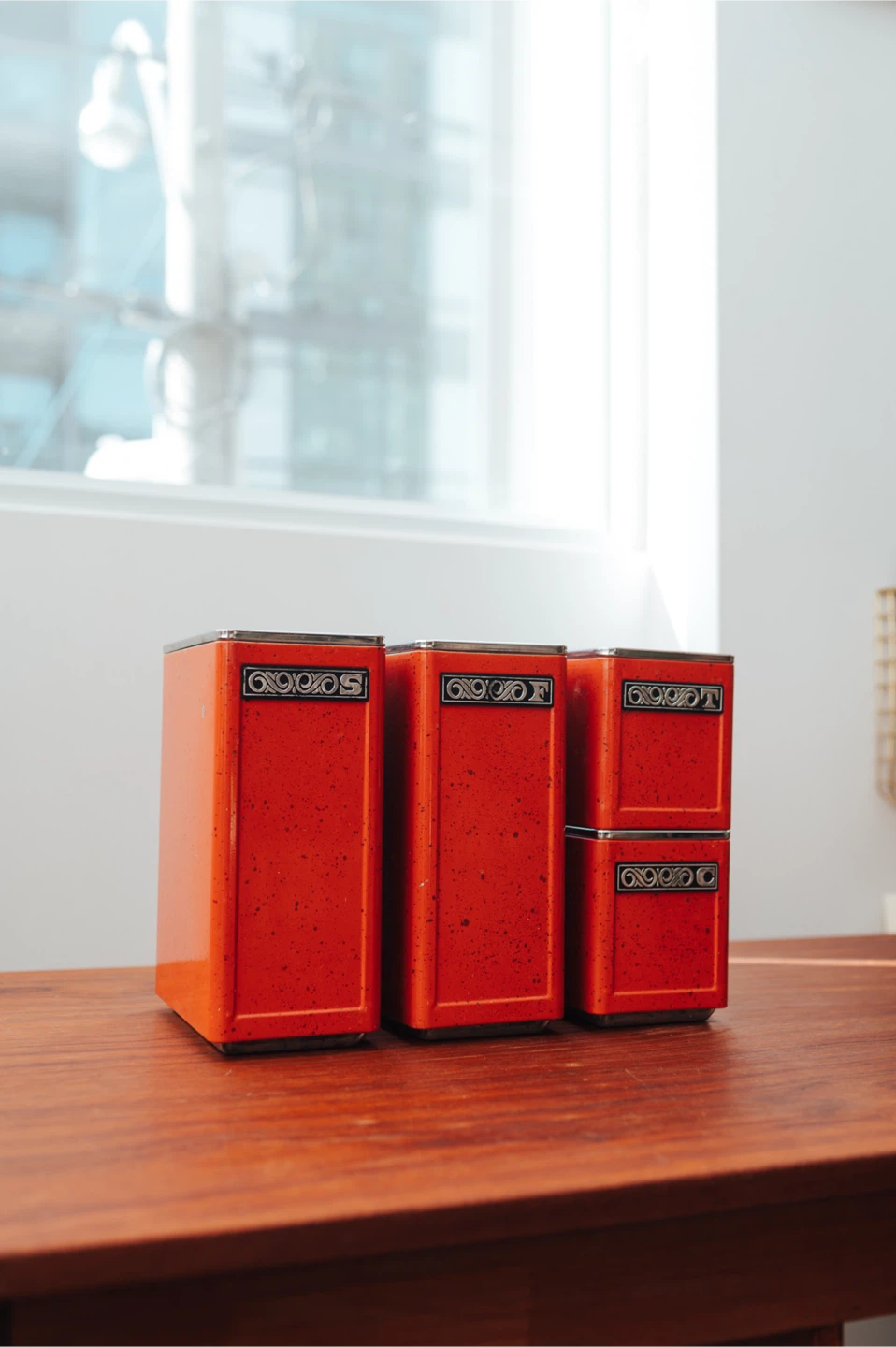 1970s Retro Orange Kitchen Canister Set (Set of 4)