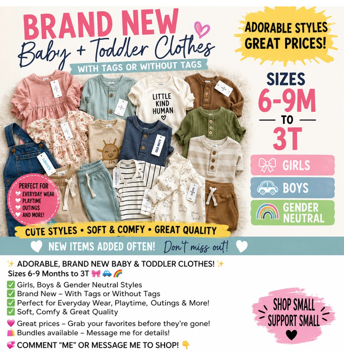 Brand New Baby & Toddler Clothes - Sizes 6-9 Months to 3T
