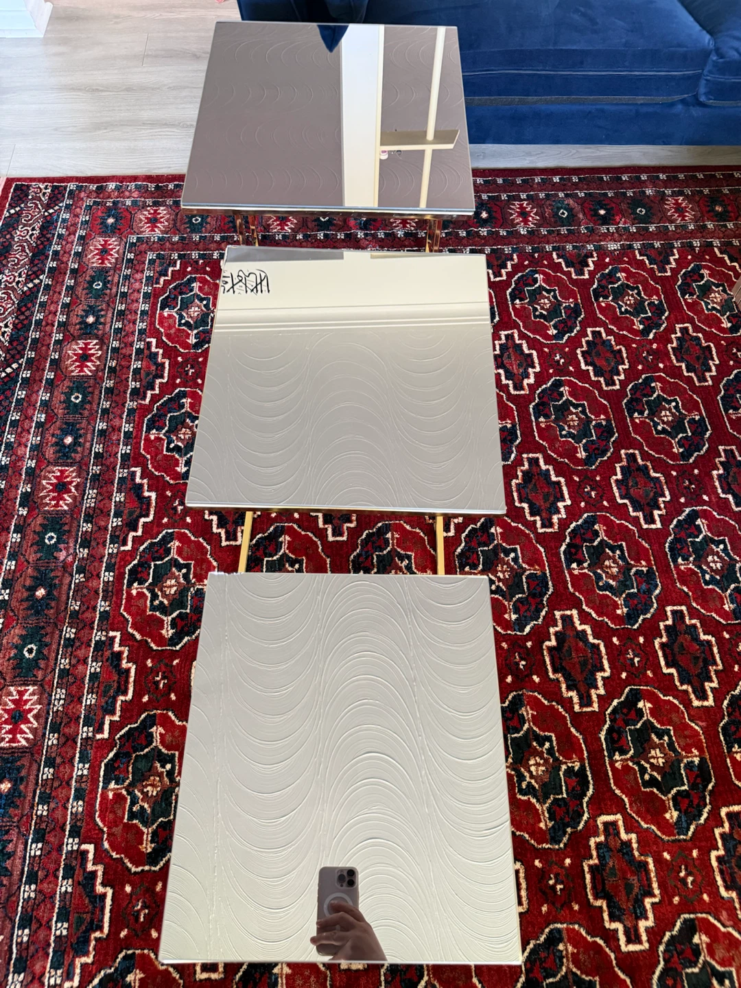 Set of 3 Mirrored Nesting Side Tables with Gold Frame - photo 3