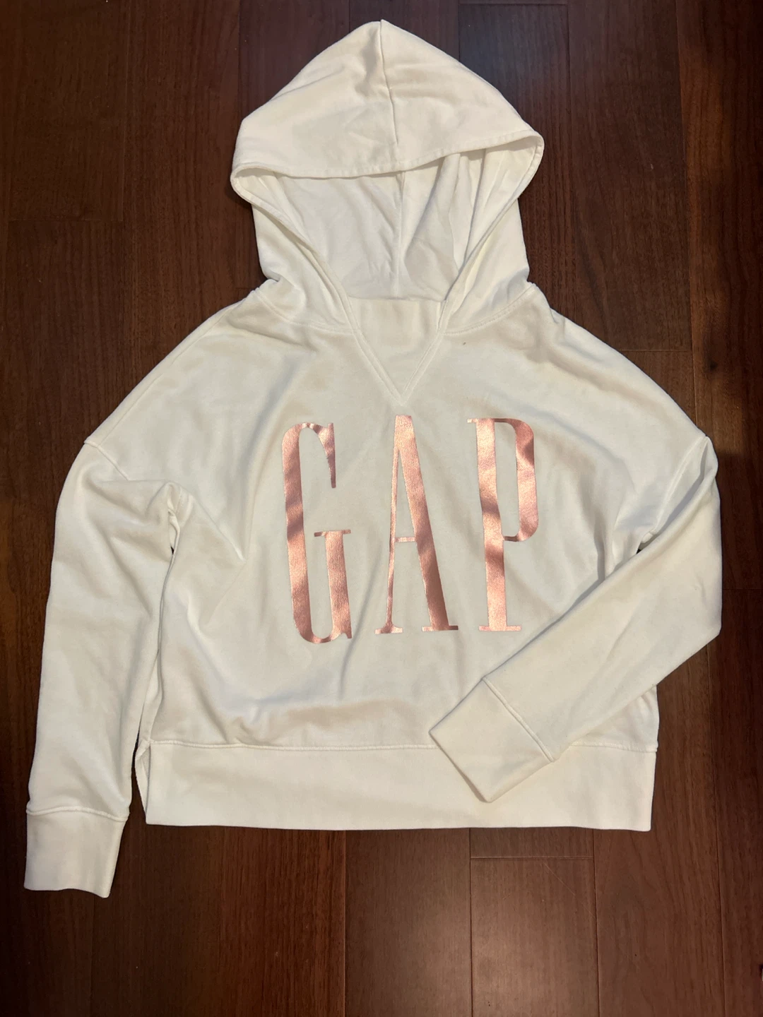 White Gap Hoodie with Rose Gold Logo XS