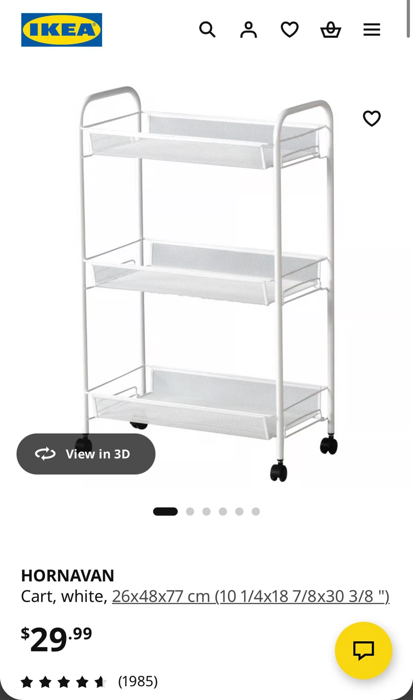IKEA HORNAVAN 3-Tier Rolling Cart White - photo 5