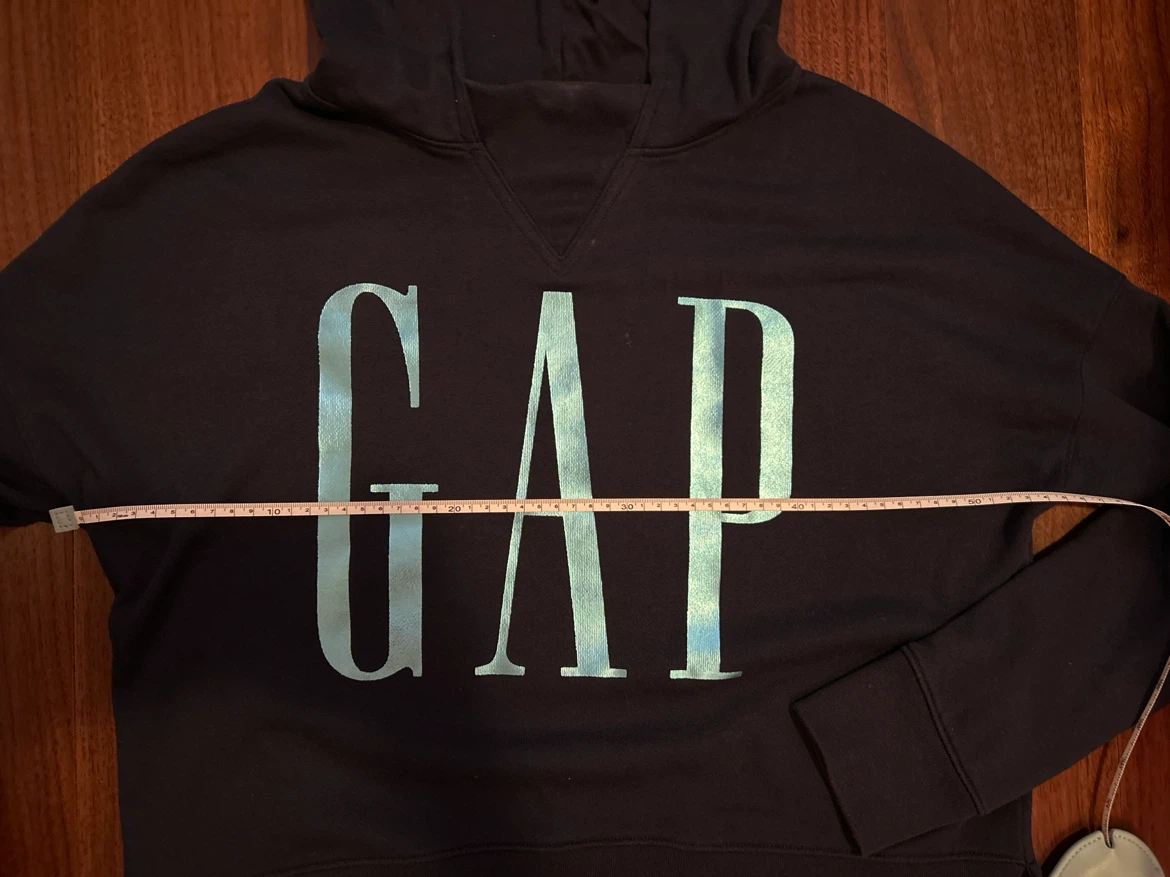 Navy Cropped Gap Hoodie with Shiny Light Blue Logo - photo 2