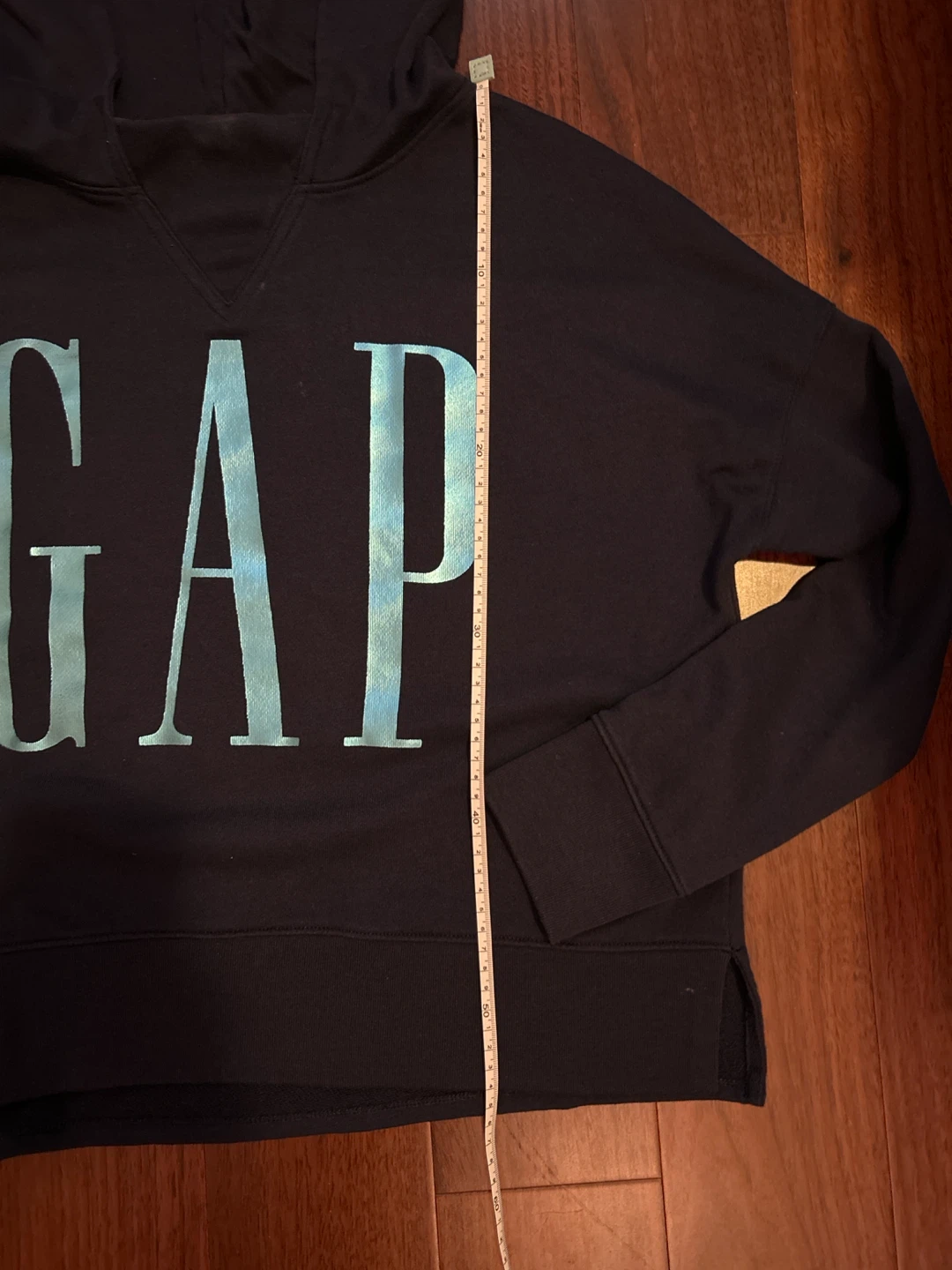 Navy Cropped Gap Hoodie with Shiny Light Blue Logo - photo 3