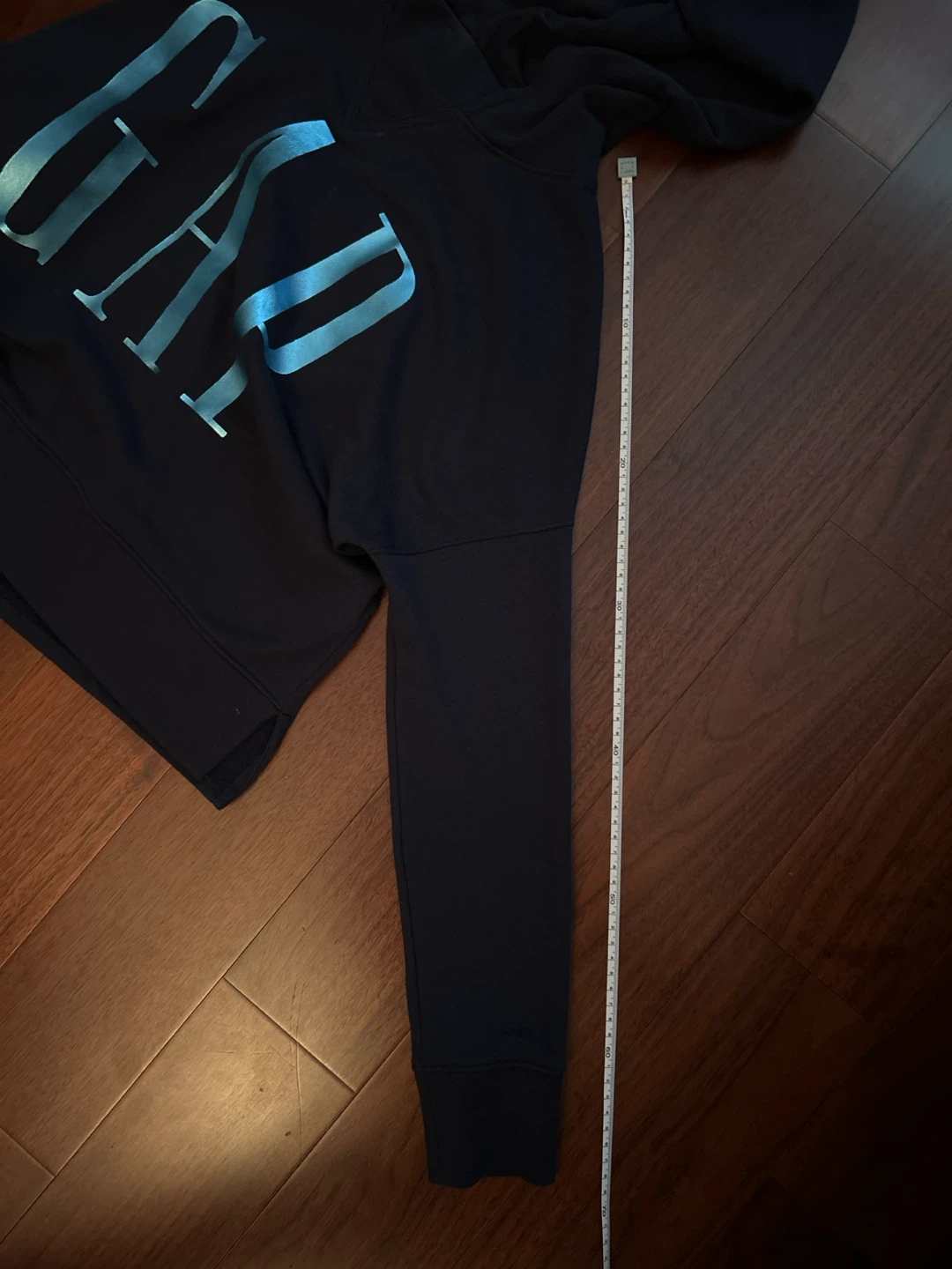 Navy Cropped Gap Hoodie with Shiny Light Blue Logo - photo 4