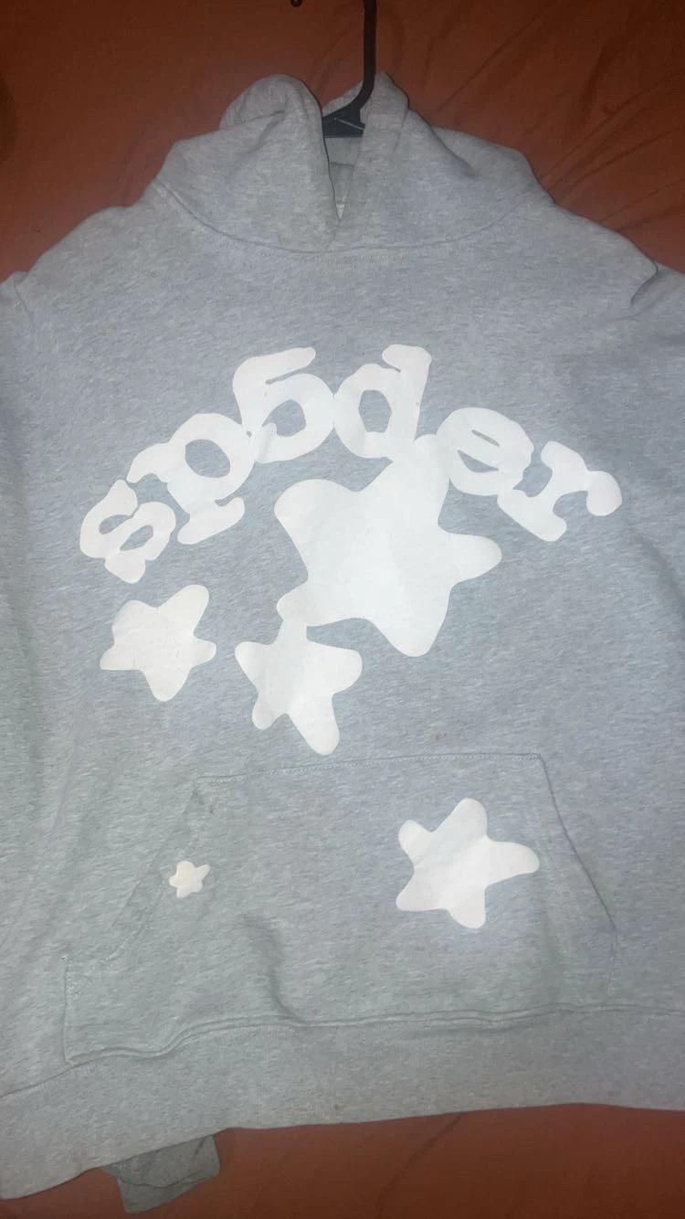 Grey Hoodie with White Stars and Numbers