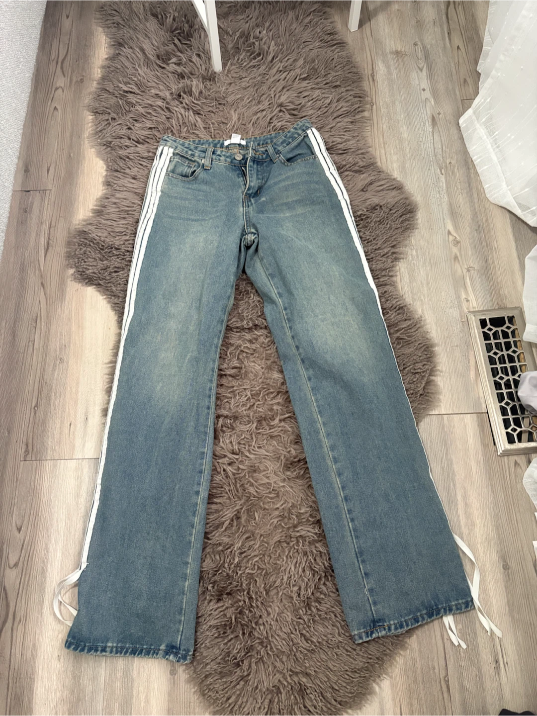 Women's Blue Jeans with White Side Stripes