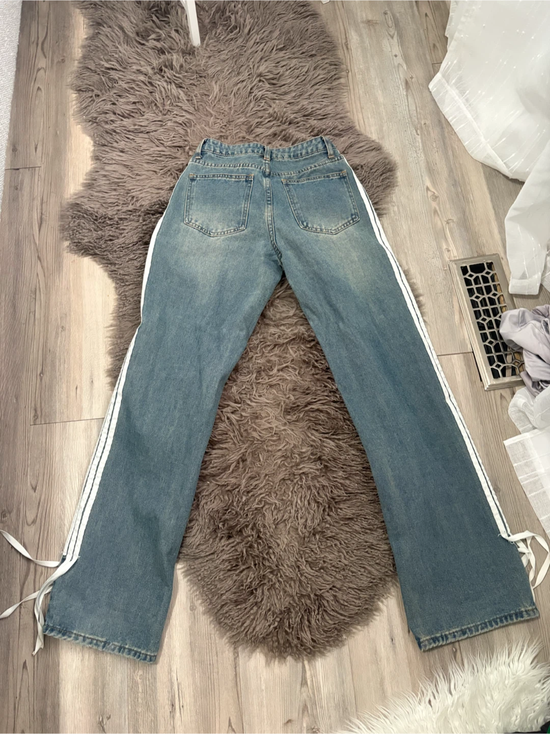 Women's Blue Jeans with White Side Stripes - photo 2