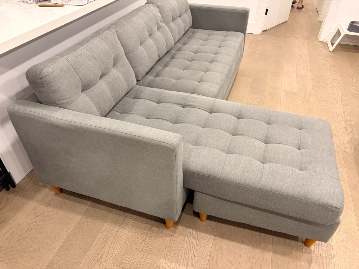 Grey Sectional Sofa with Tufted Cushions