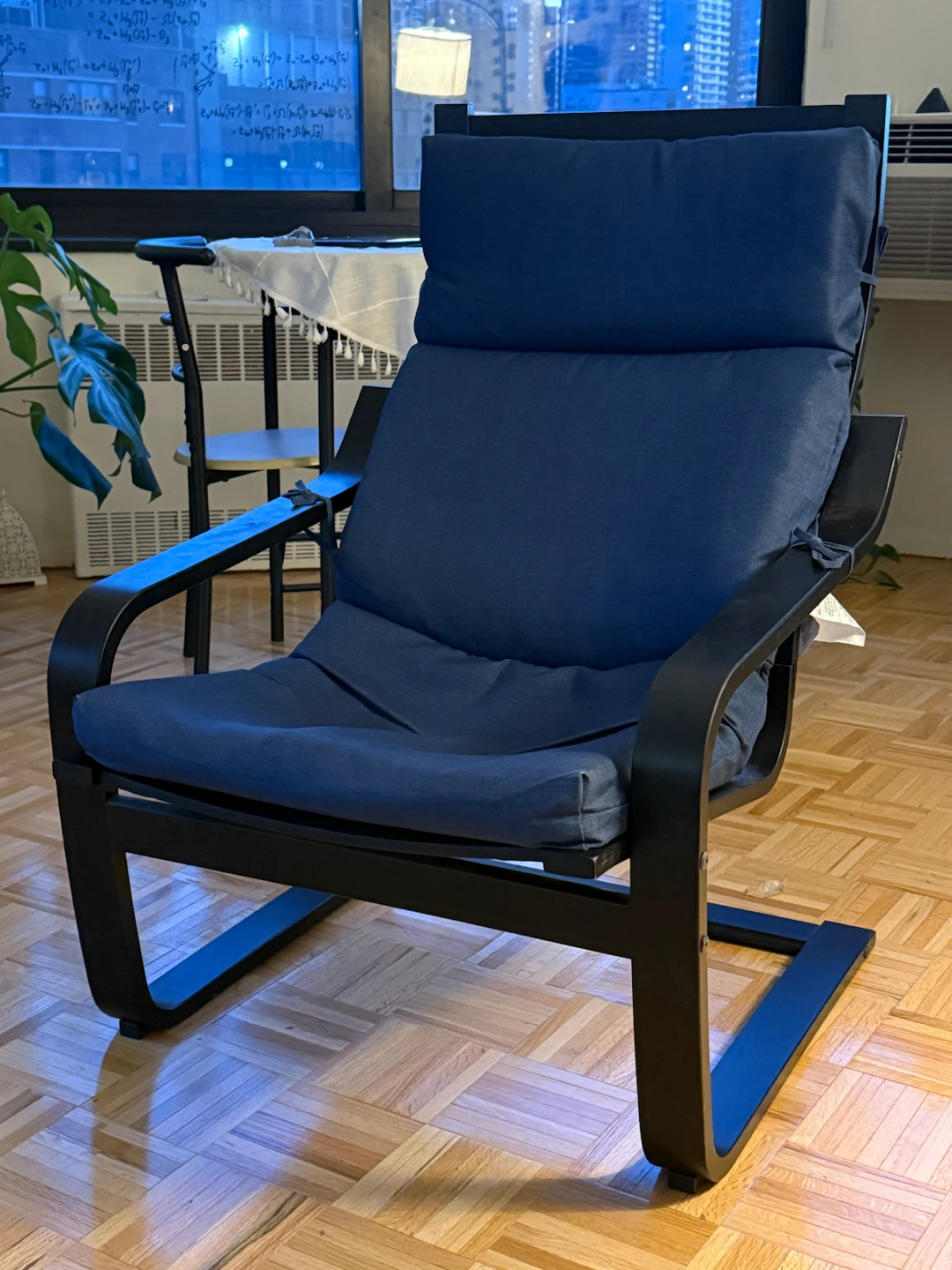 IKEA POÄNG Armchair with Dark Blue Cushions