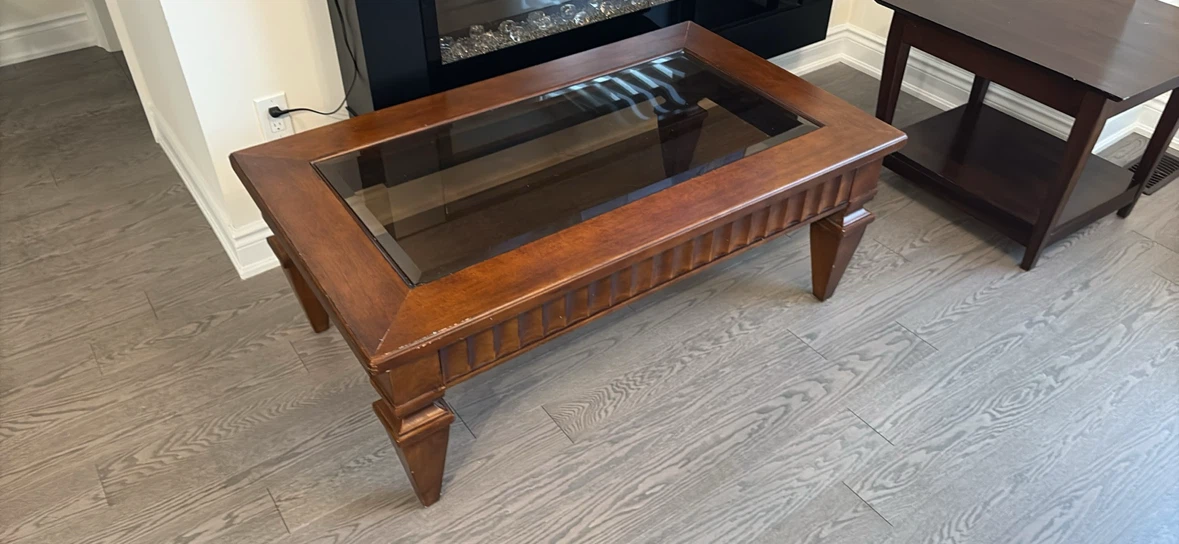 Wooden Coffee Table with Glass Top