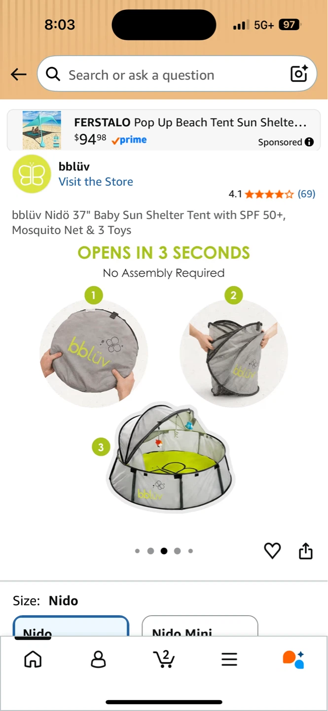 bbluv Nido 37" Baby Sun Shelter Tent - photo 2