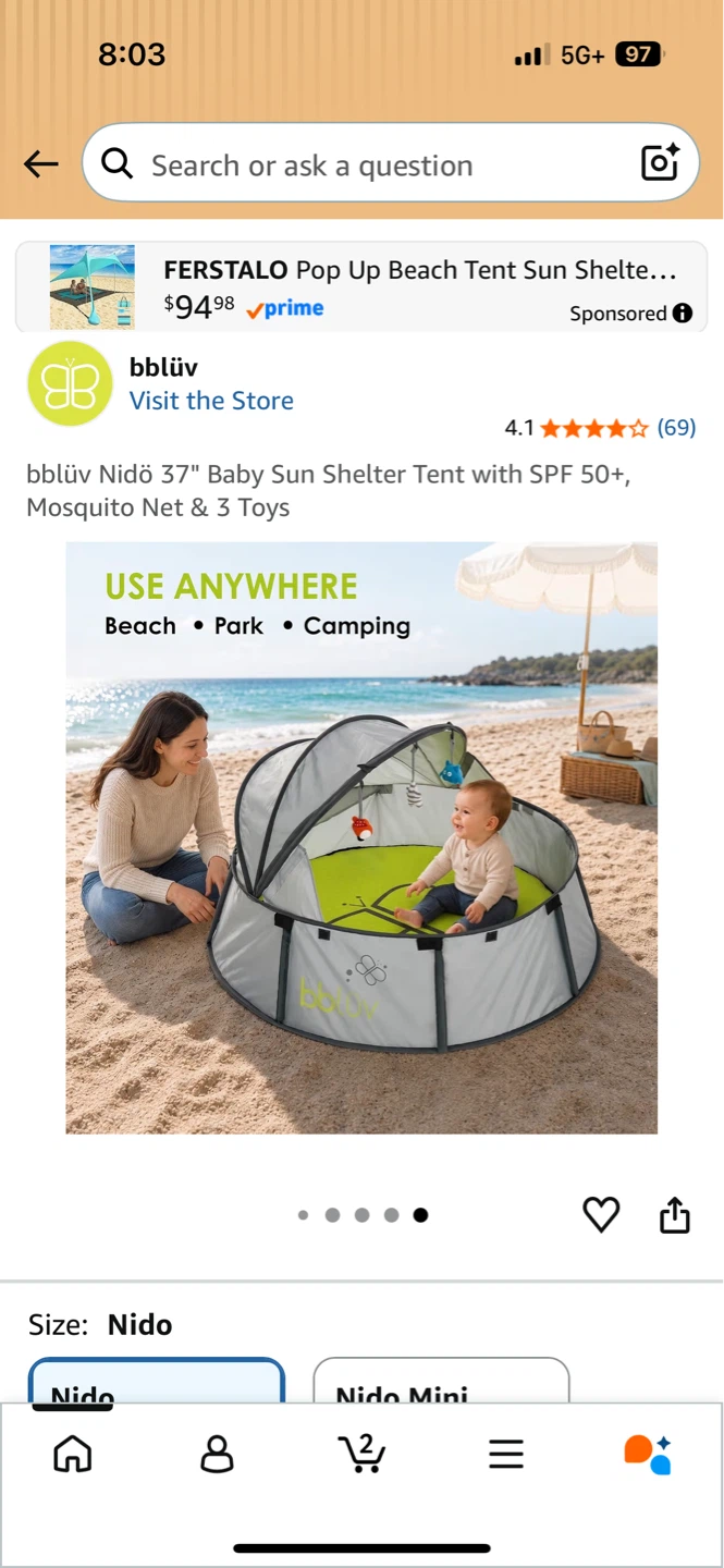 bbluv Nido 37" Baby Sun Shelter Tent - photo 3
