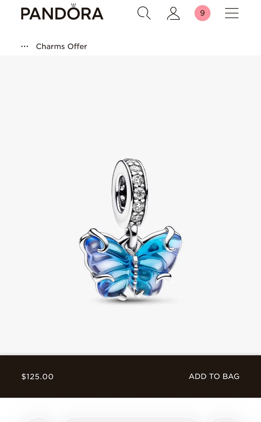 Authentic Pandora Blue Murano Glass Butterfly Dangle 🦋 - new - photo 3