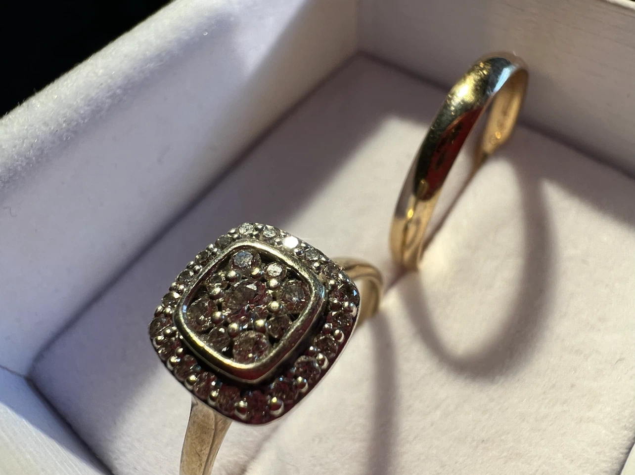 9 k Gold Wedding Band and Diamond Engagement Ring Set