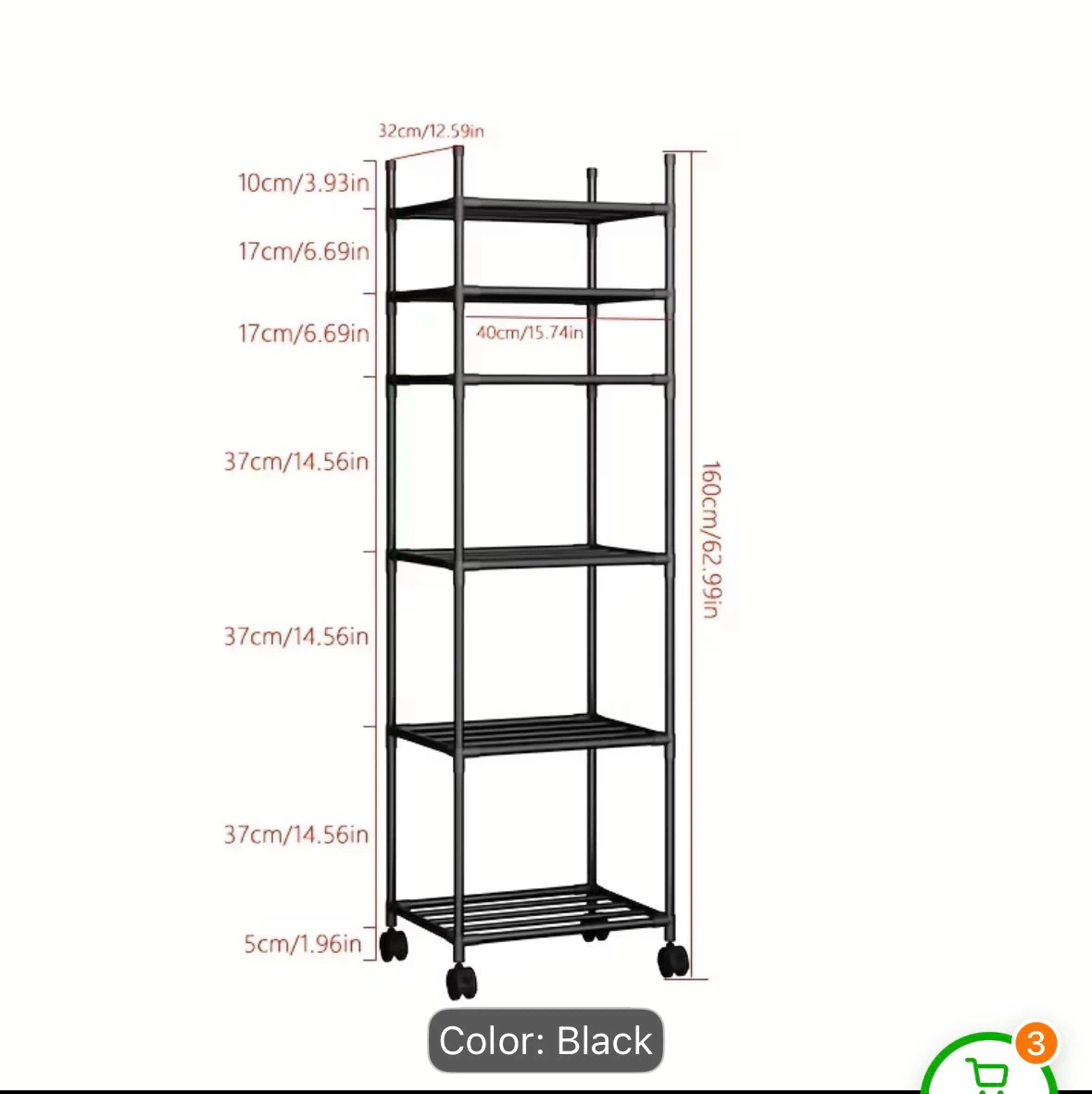 BNIB: Black Kitchen Storage Shelf Rack 7 Tier