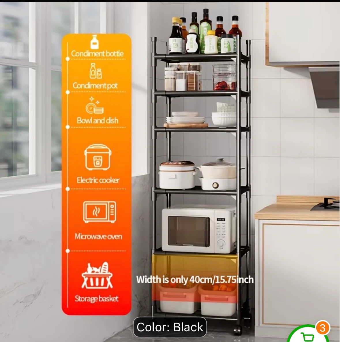 BNIB: Black Kitchen Storage Shelf Rack 7 Tier - photo 2