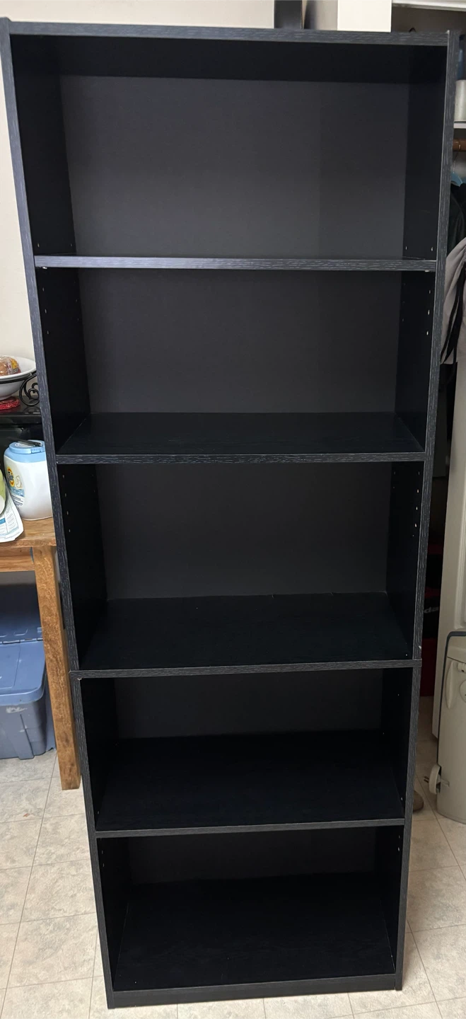 Modern Black 5-Tier Bookshelf (6' x 25" x 12")