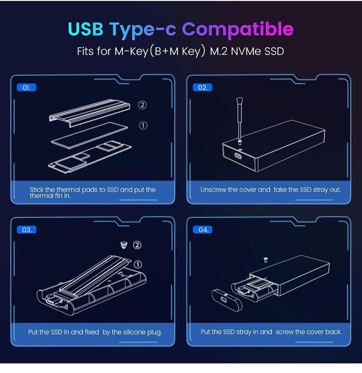 ORICO M.2 NVME SSD Enclosure USB Type-C Aluminum - photo 3