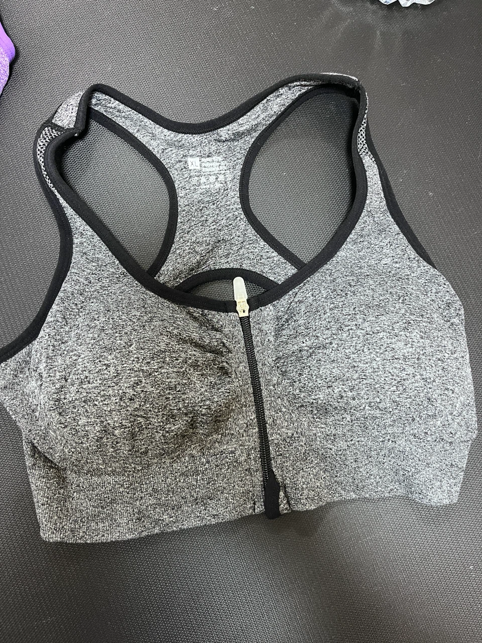 XL-Grey Sports Bra with Zipper Front