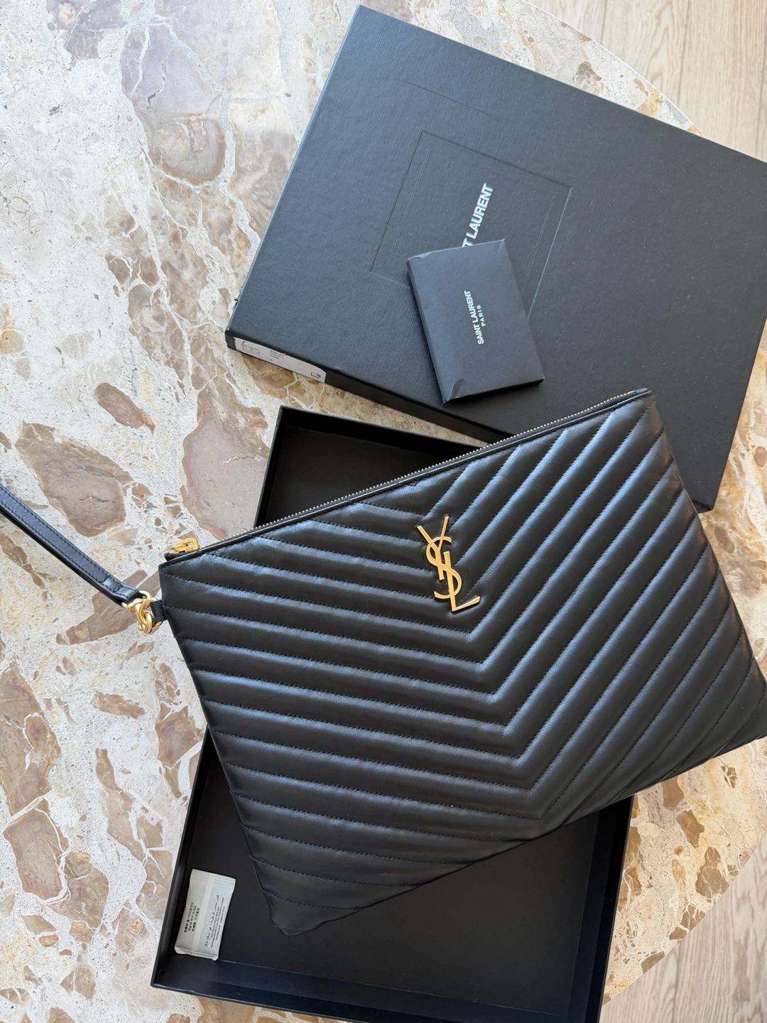 Saint Laurent Black Leather Pouch Clutch