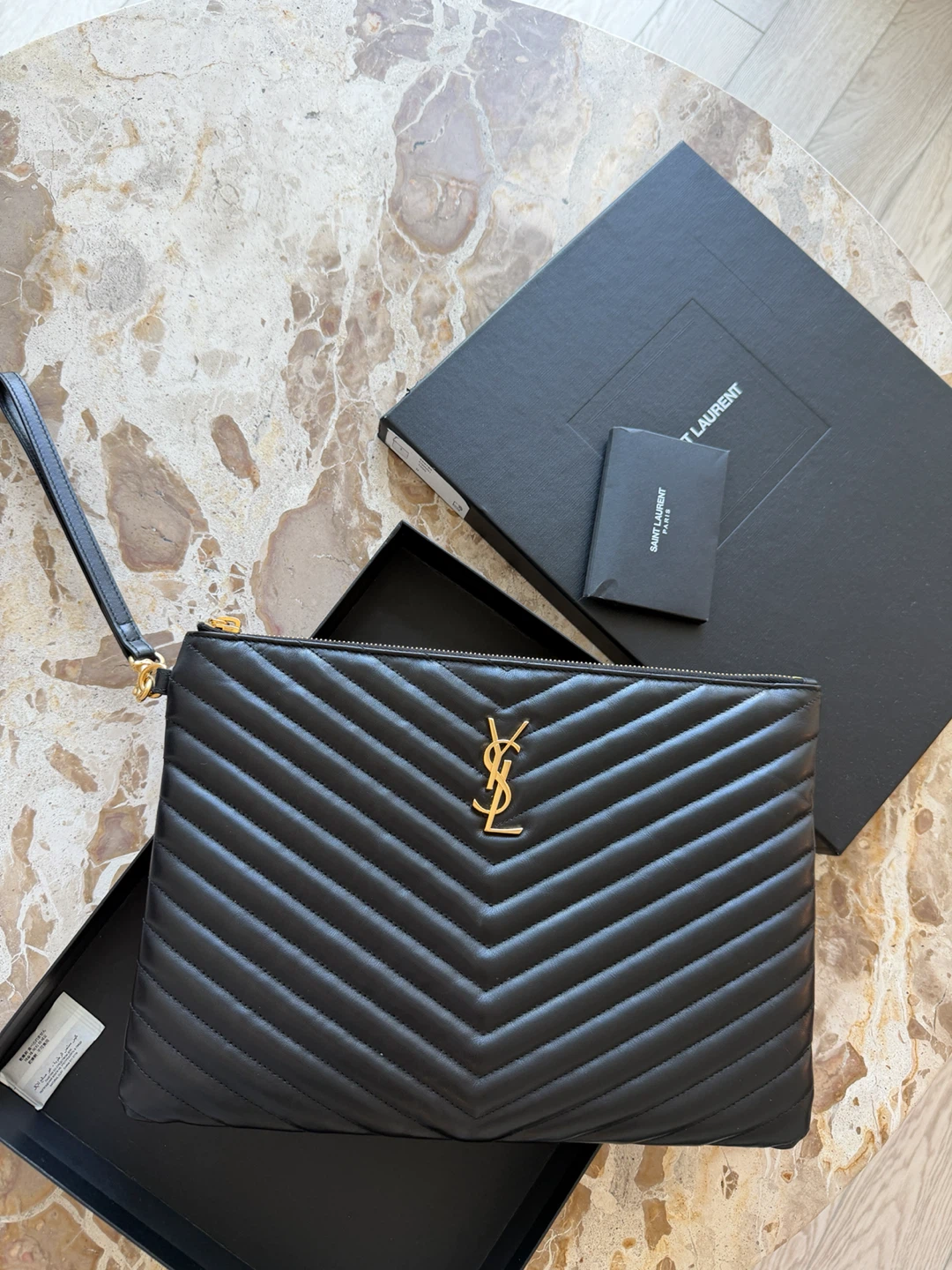 Saint Laurent Black Leather Pouch Clutch - photo 2
