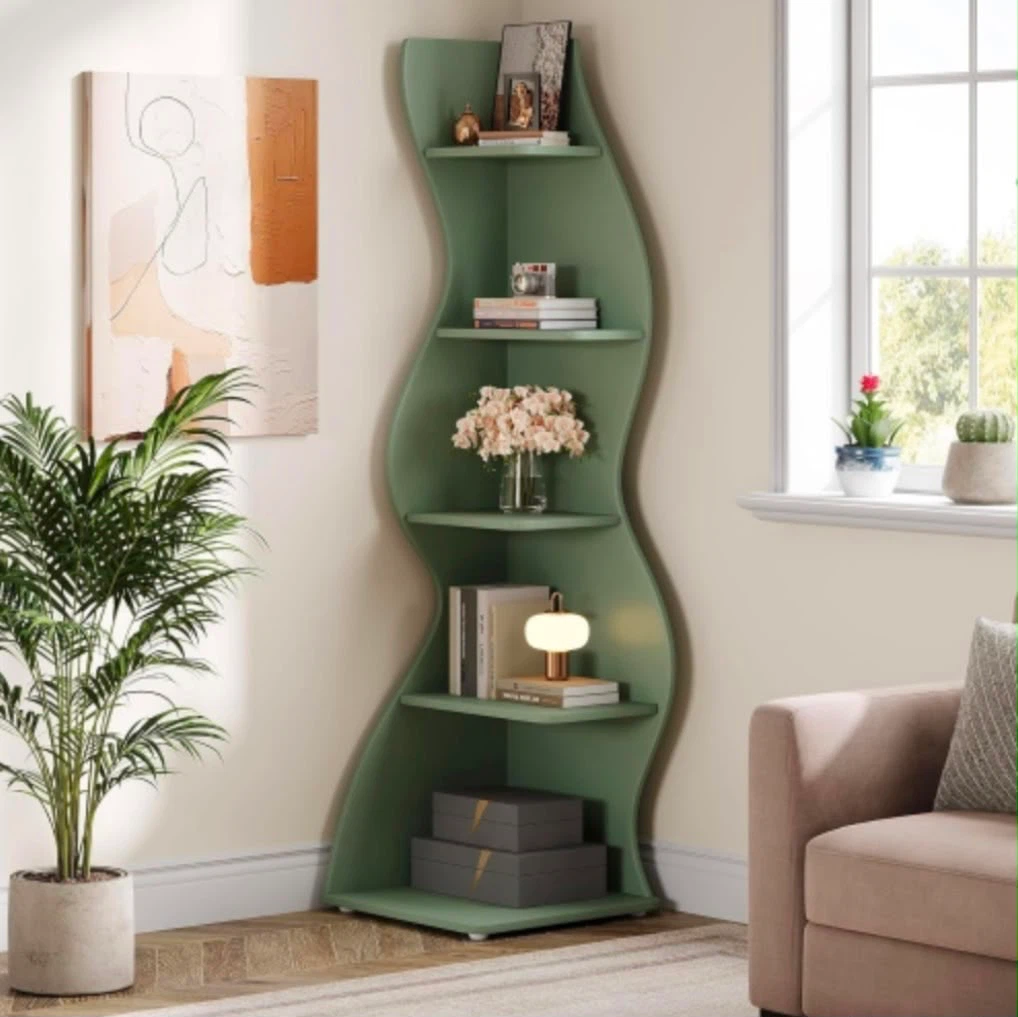 Brand new tribesigns Green Wavy Corner Bookshelf
