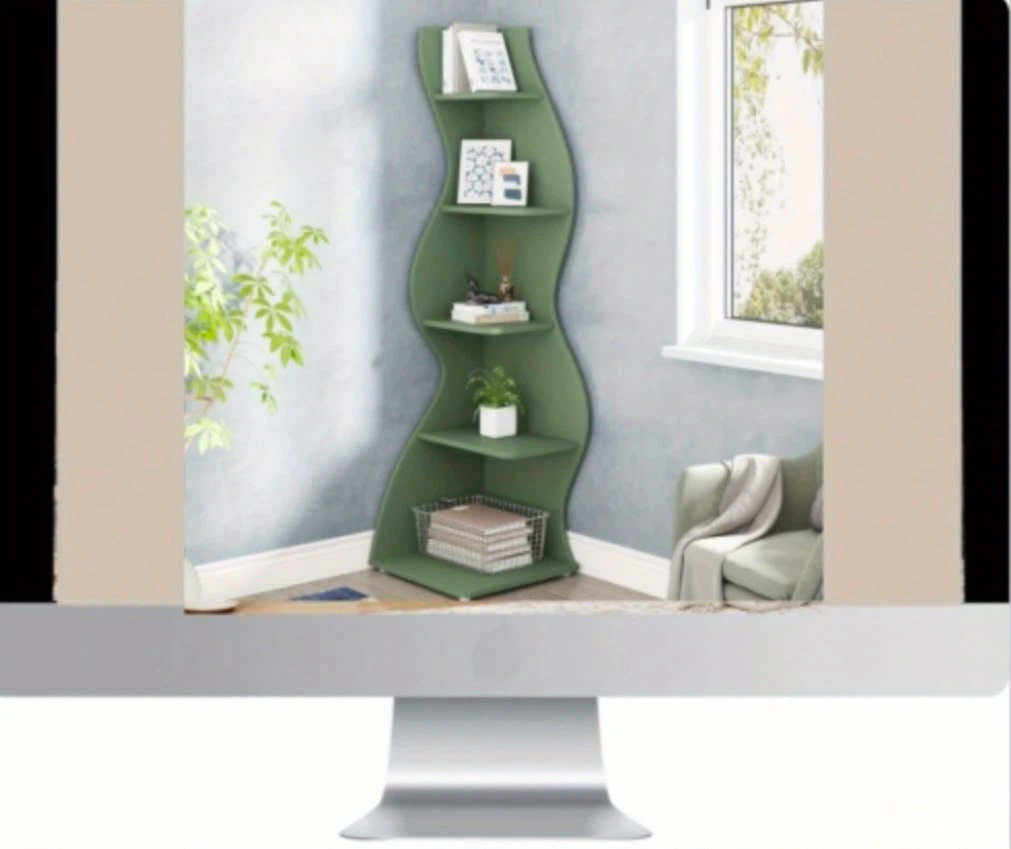 Brand new tribesigns Green Wavy Corner Bookshelf - photo 2