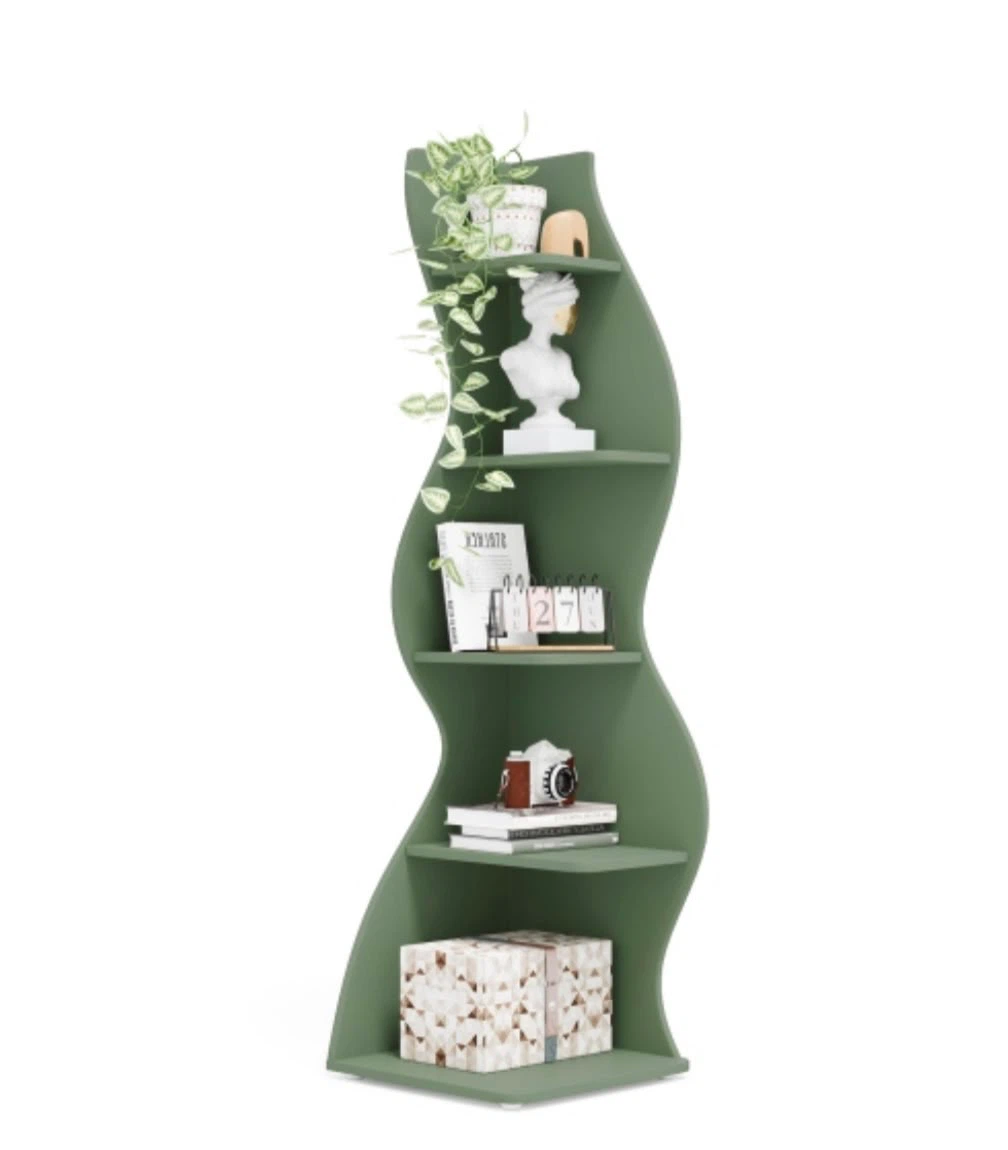 Brand new tribesigns Green Wavy Corner Bookshelf - photo 3