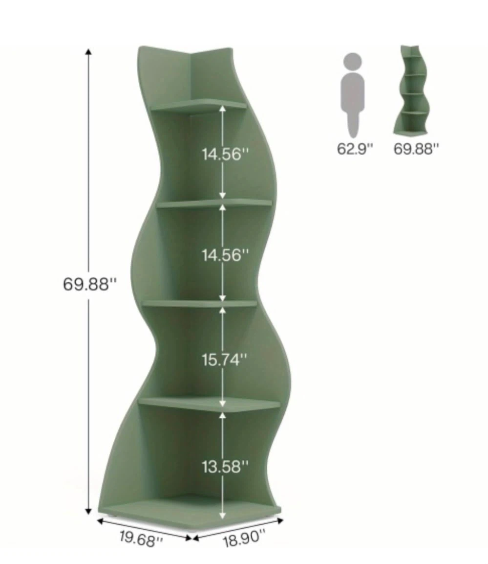 Brand new tribesigns Green Wavy Corner Bookshelf - photo 4