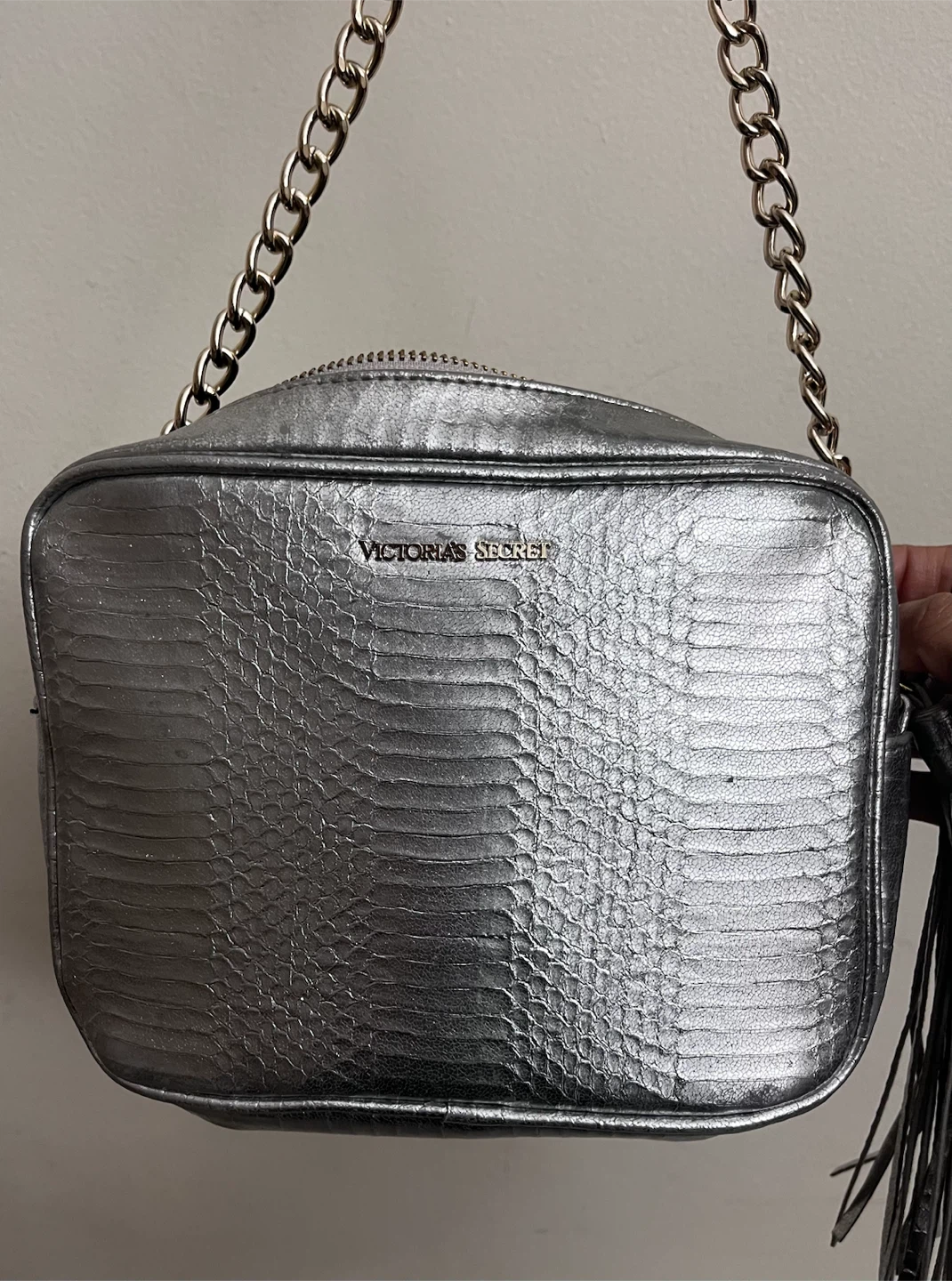 Victoria's Secret Silver Embossed Crossbody Bag with Tassel - photo 2
