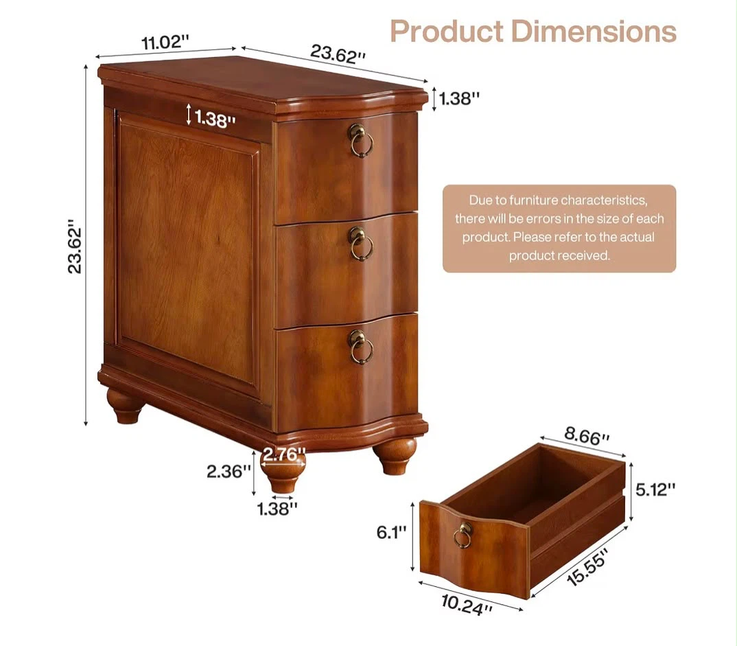 Brand new Tribesigns Vintage Style 3-Drawer End Table - Brown - photo 2