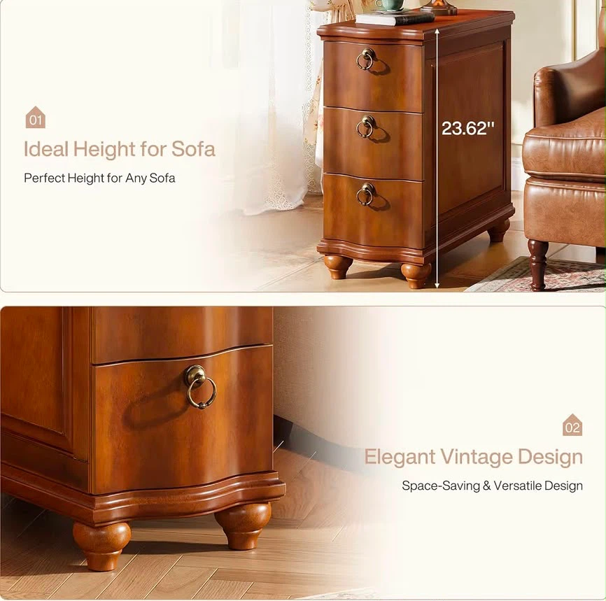 Brand new Tribesigns Vintage Style 3-Drawer End Table - Brown - photo 3