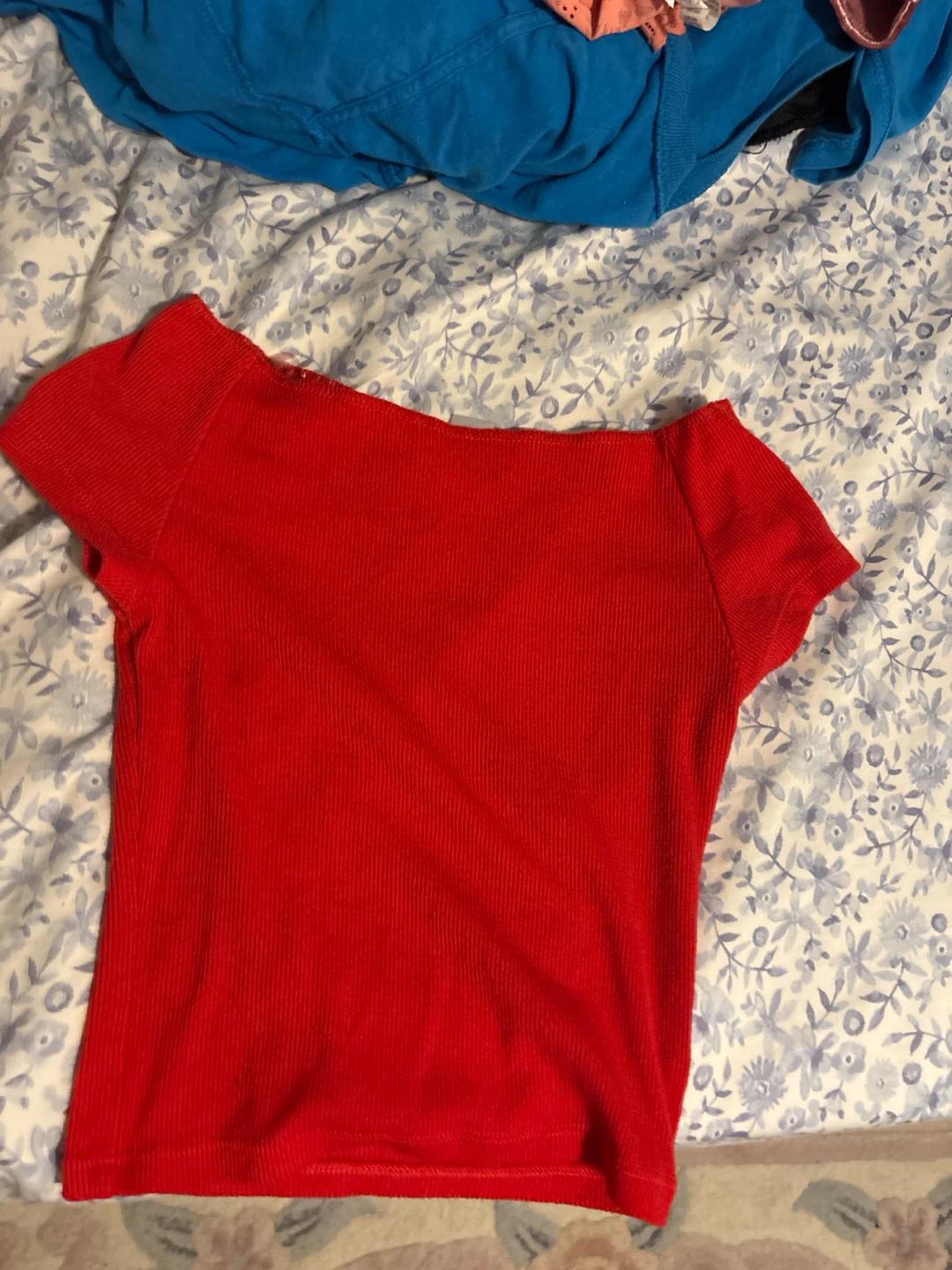 Essentials Red Ribbed Top