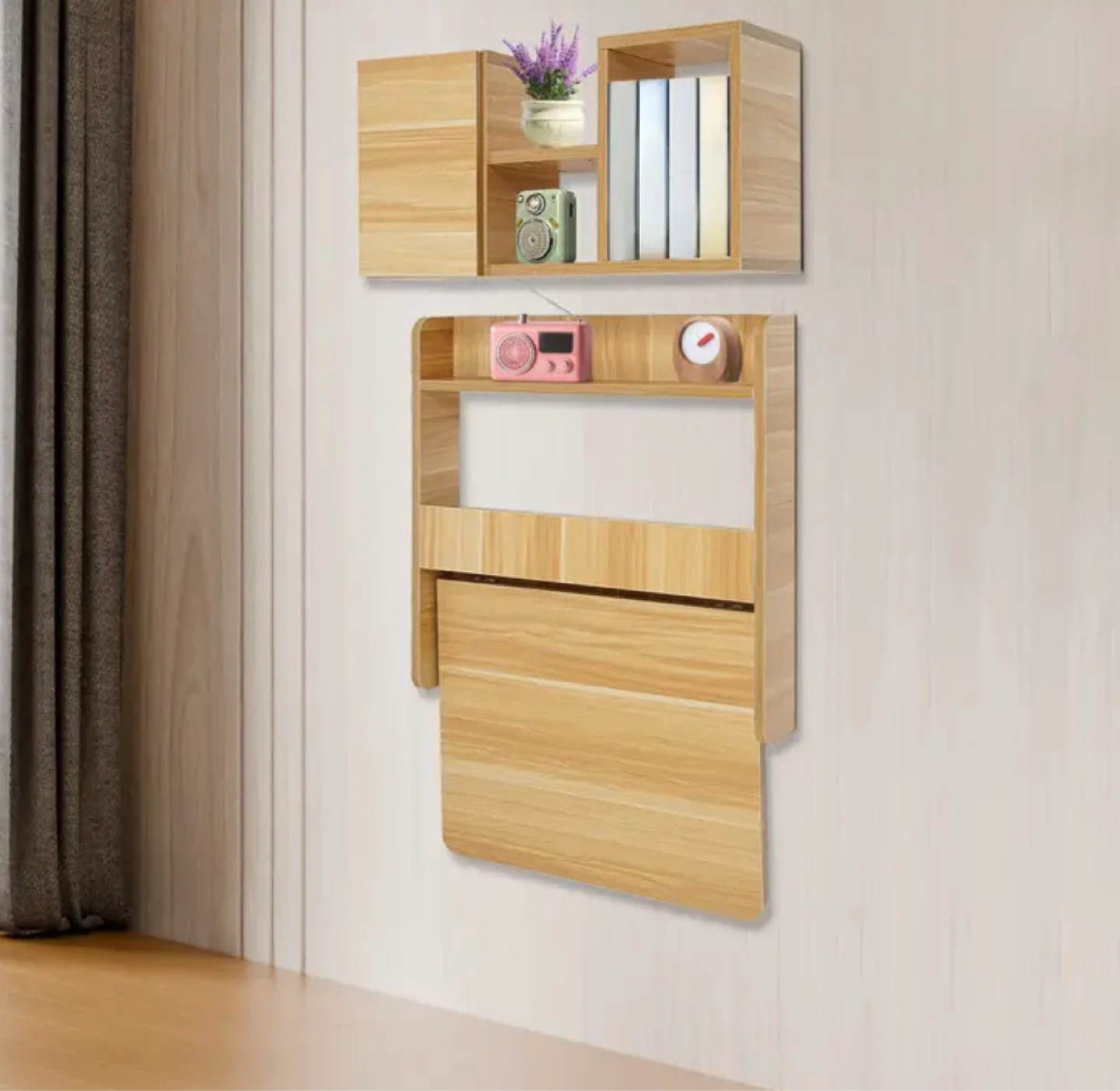 Wall Mounted Foldable Desk with Shelf