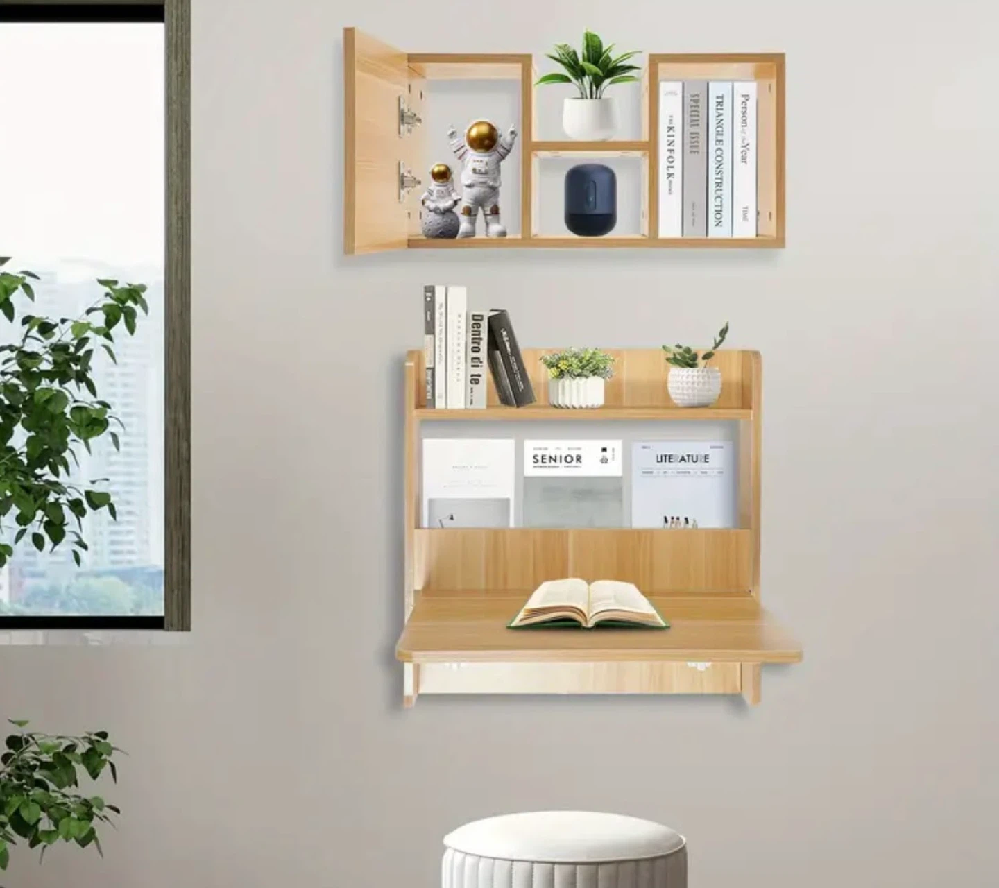 Wall Mounted Foldable Desk with Shelf - photo 2