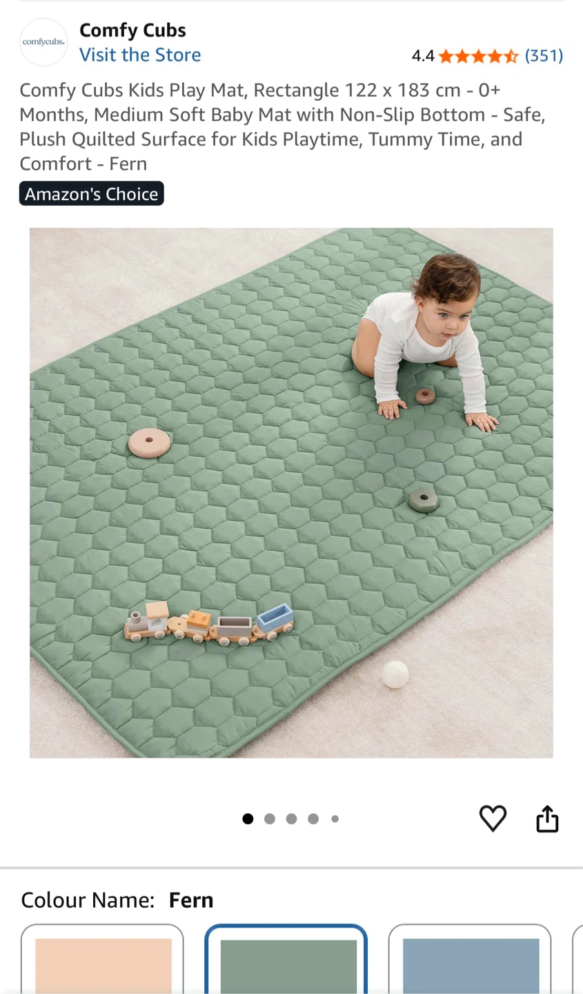 NEW Comfy Cubs Kids Play Mat Rectangle Fern 122 x 183 cm
