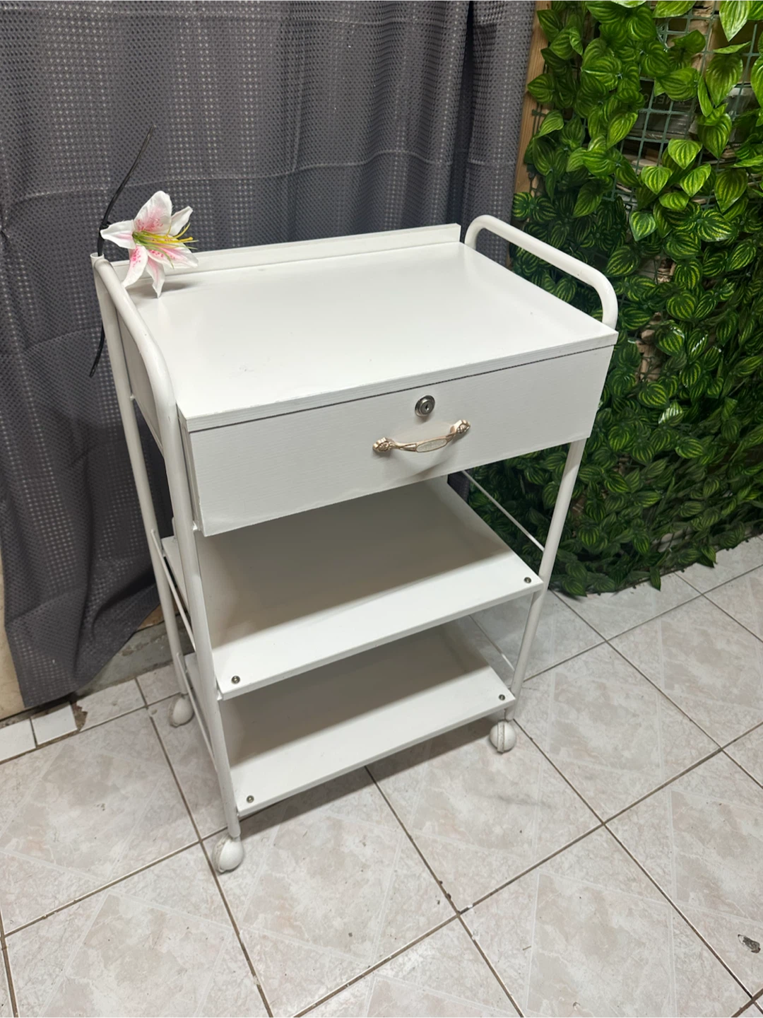 White Rolling Trolley with Drawer